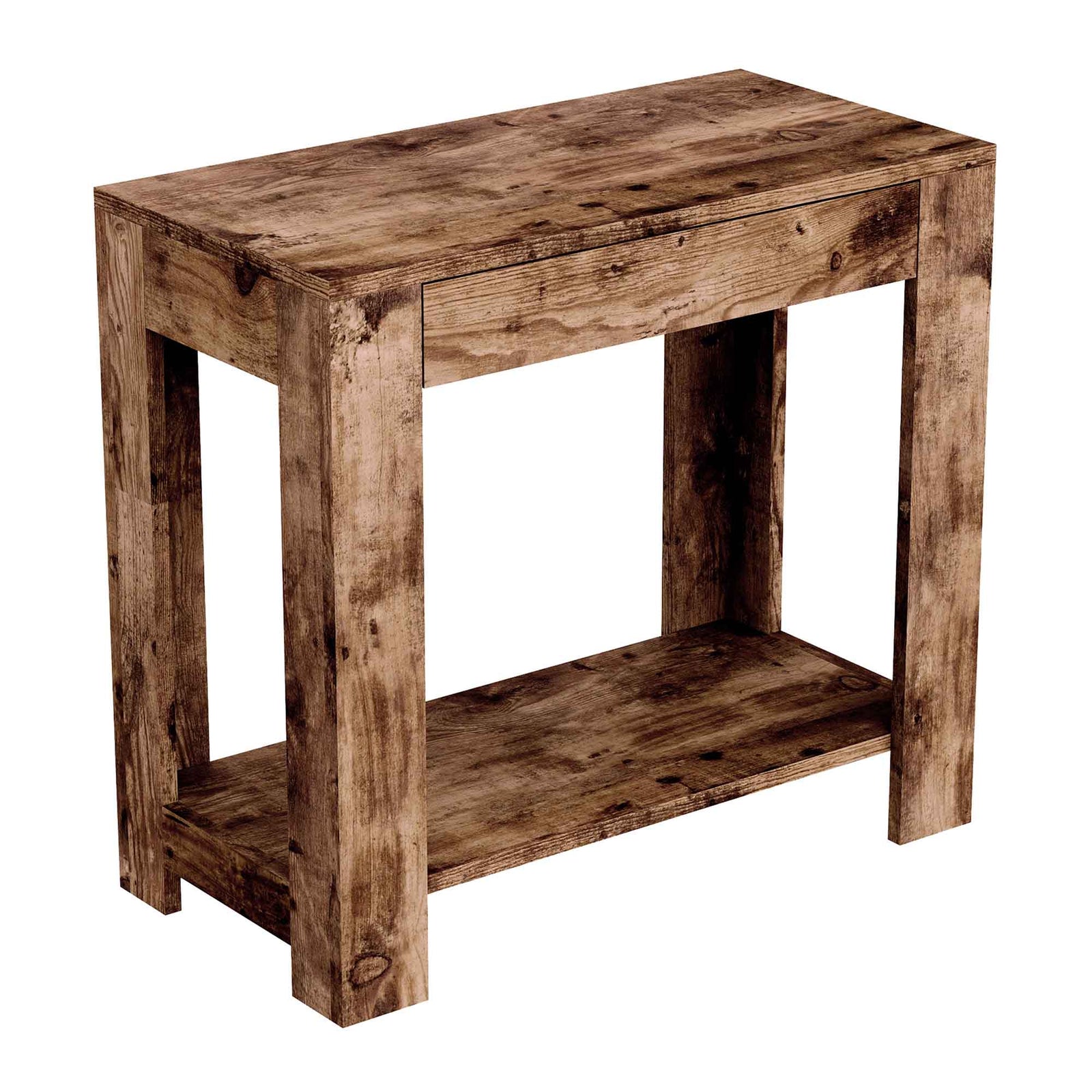 Table d’appoint d'aspect bois brun récupéré à 1 tiroir et 1 étagère, 24" x 12" x 22"