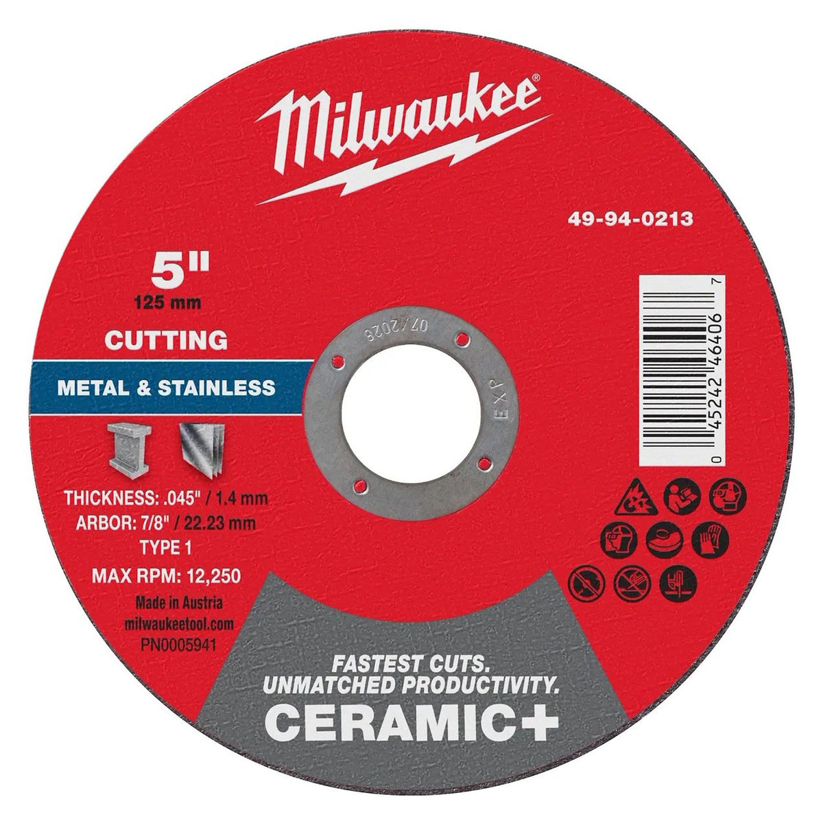 Disque de tronçonnage pour la céramique et le métal CERAMIC+ de Type 1, 5" x .045" x 7/8"  