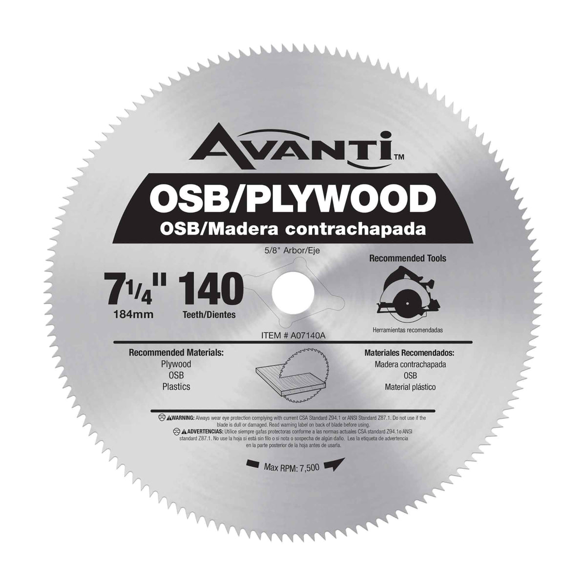 Lame de scie circulaire pour contreplaqué et OSB avec 140 dents, 7-1/4&quot; 