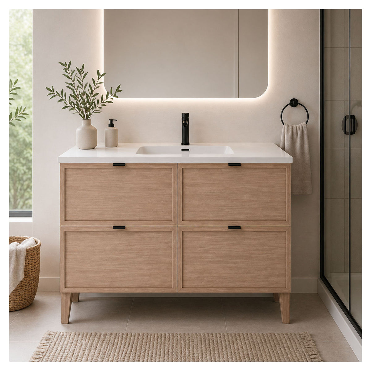 Vanité autoportante Calixa en chêne clair avec lavabo Mir, 36'' x 18-3/4'' x 34''