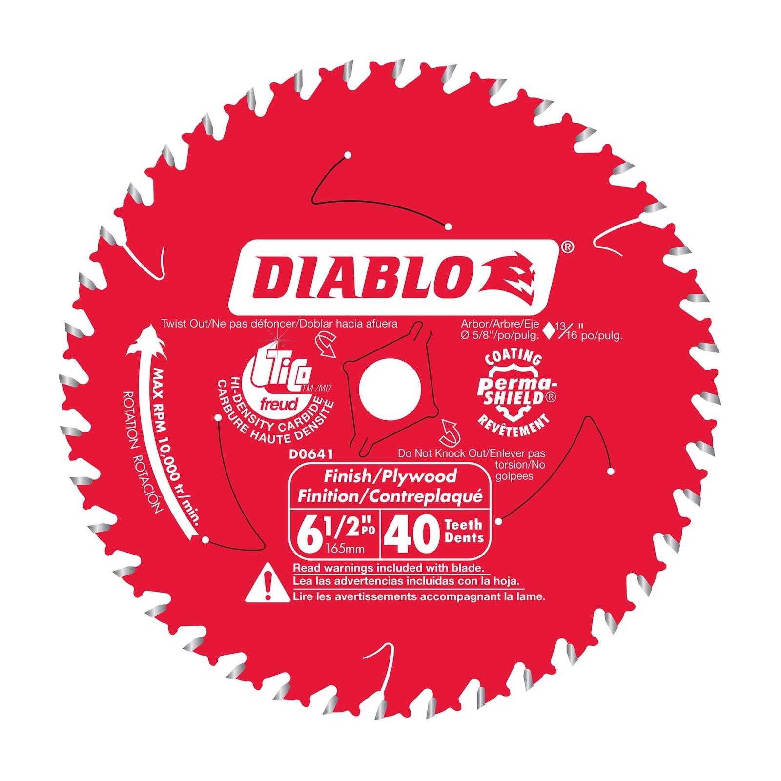 Lame circulaire Diablo pour finition de 6-1/2" à 40 dents, tige 5/8"