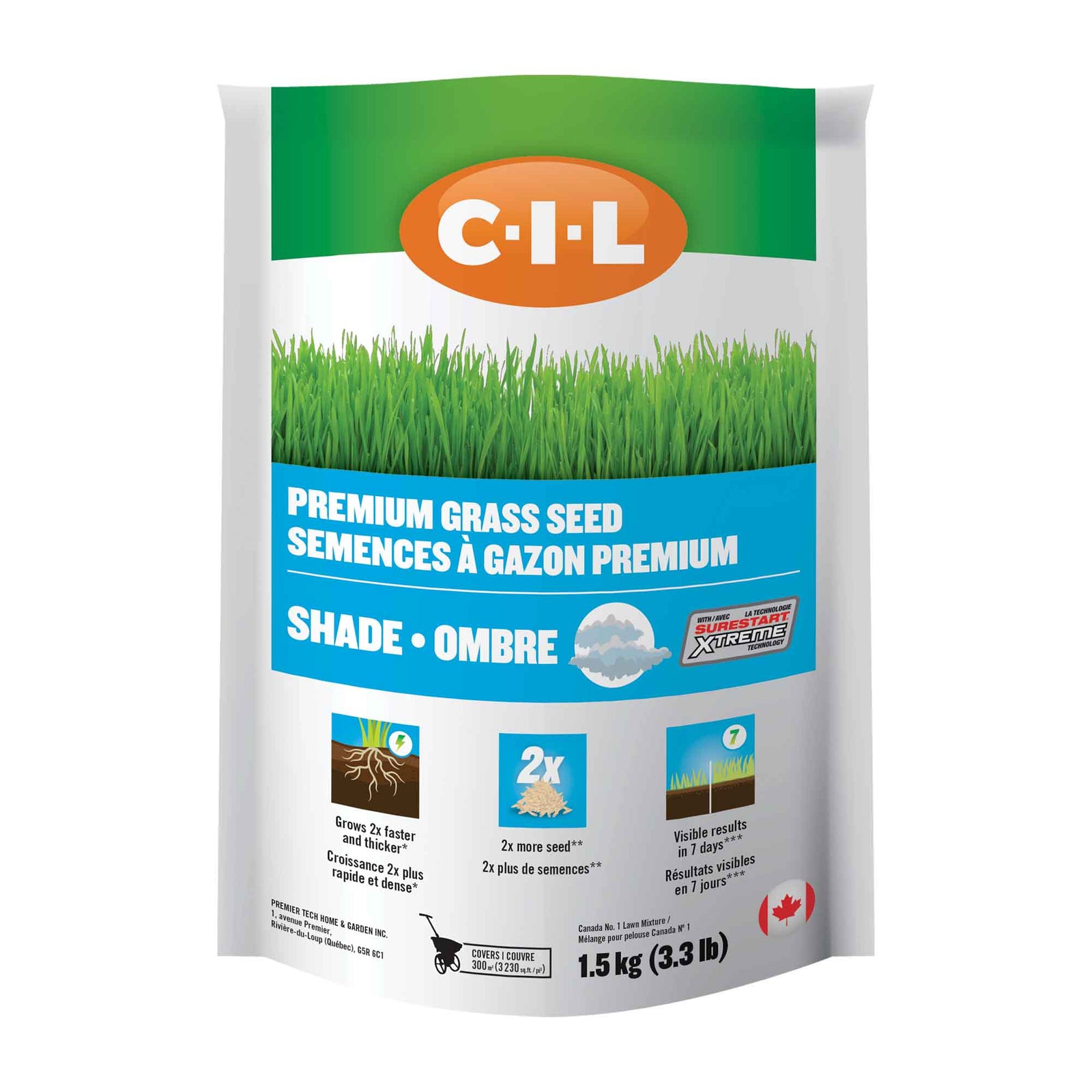 Semence à gazon premium ombre, 1,5 kg 