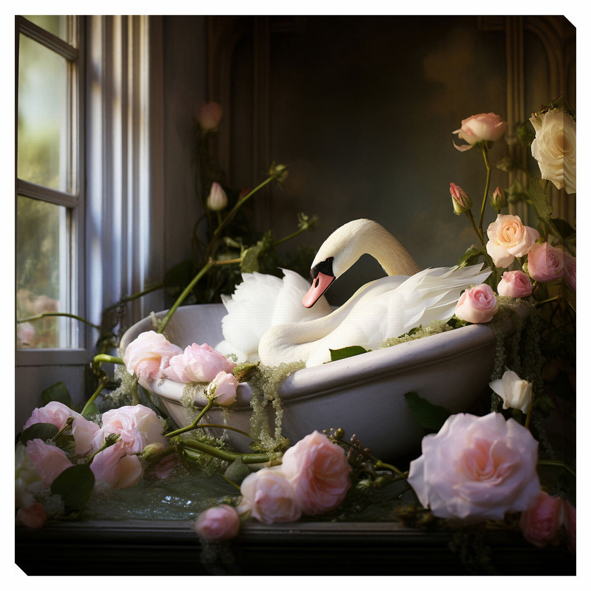 Canevas d’un cygne gracieux dans le bain, 24 x 24