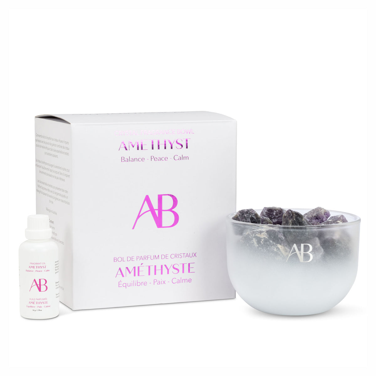 Bol de parfum de cristaux d’améthyste, 5"
