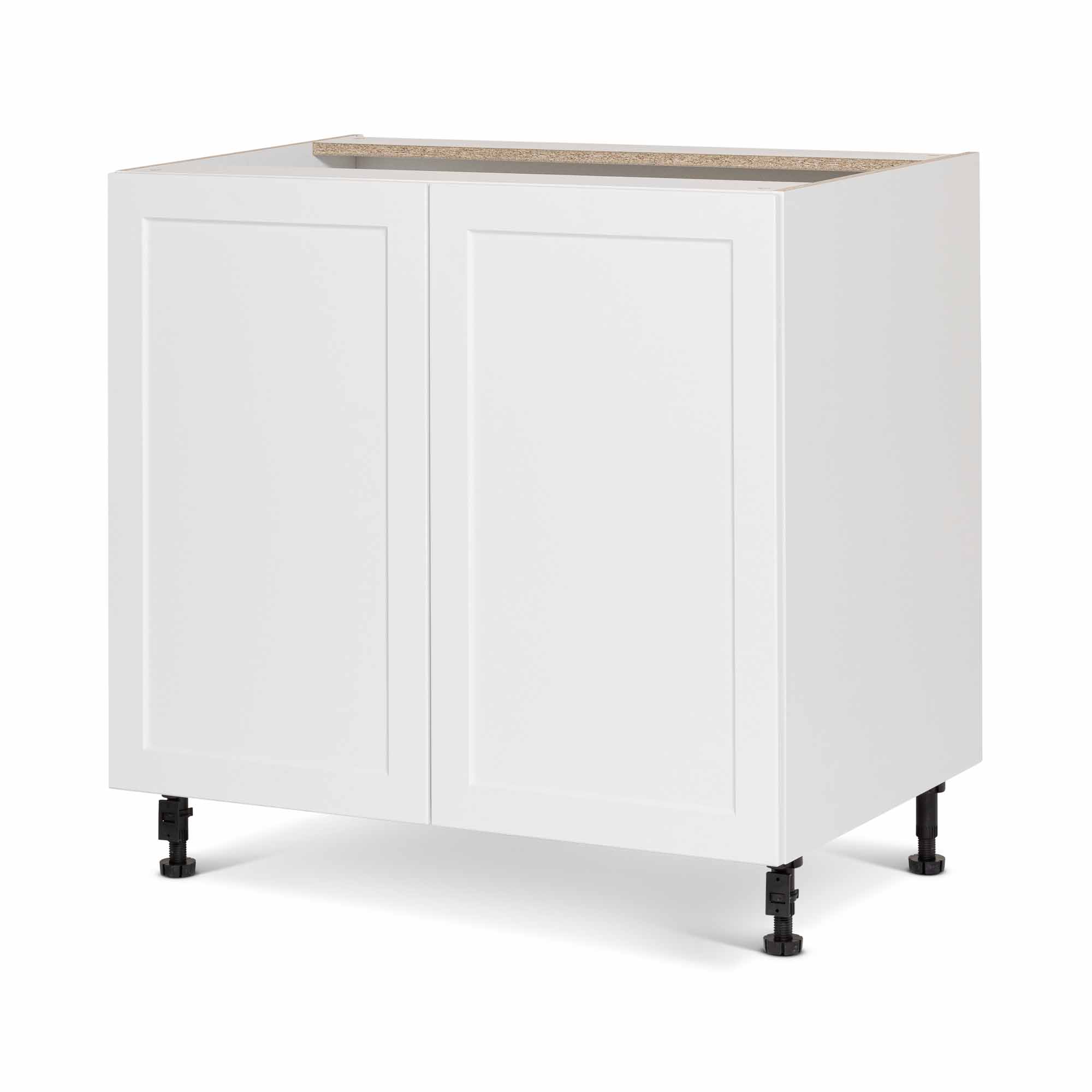 Module de bas d'armoire de cuisine de style Shaker en mélamine blanche avec 2 portes, 36"