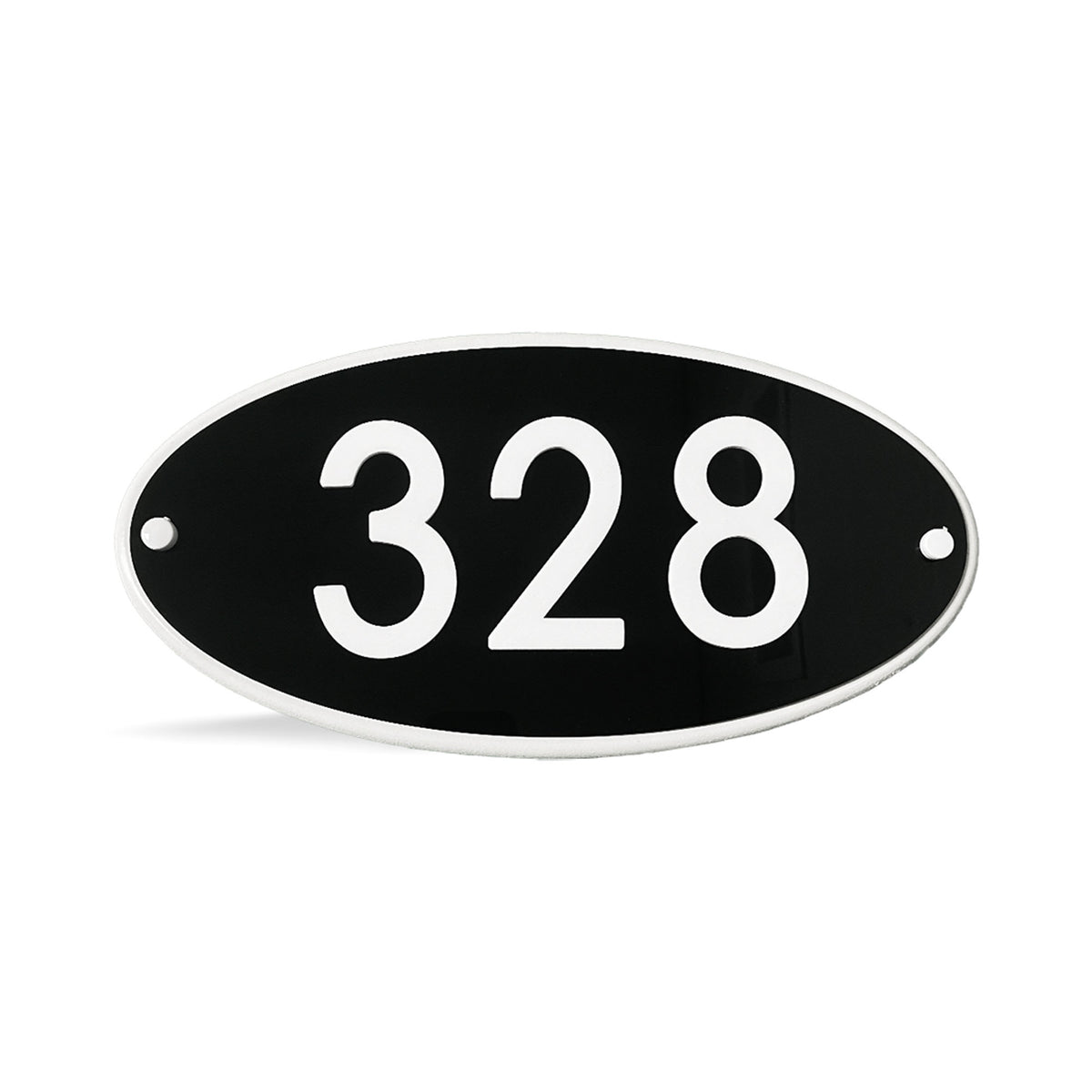 Plaque d'adresse ovale en plexiglas noir sur blanc, 15''