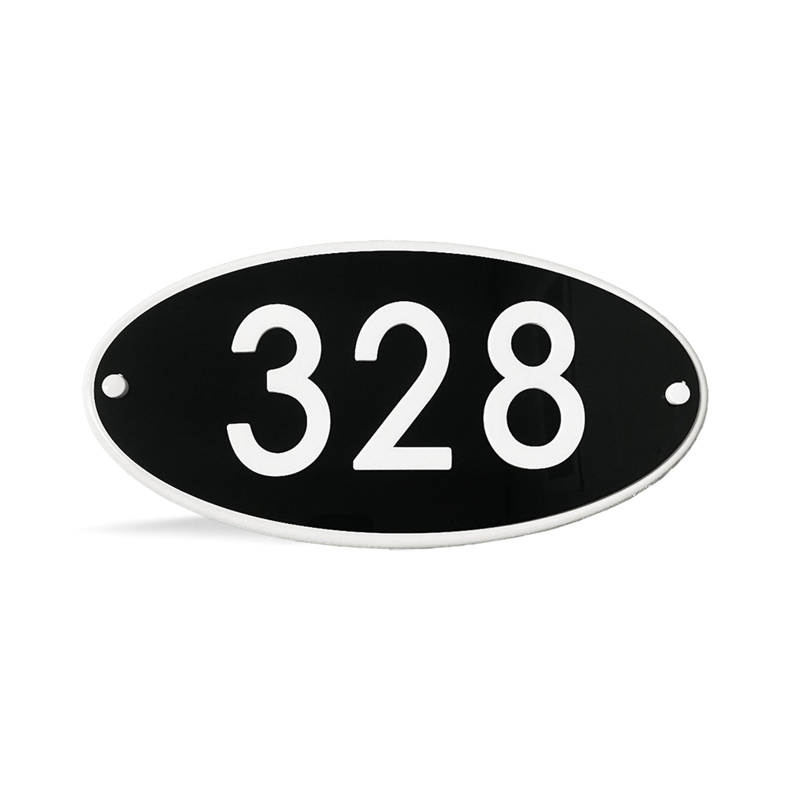 Plaque d'adresse ovale en plexiglas noir sur blanc, 15''