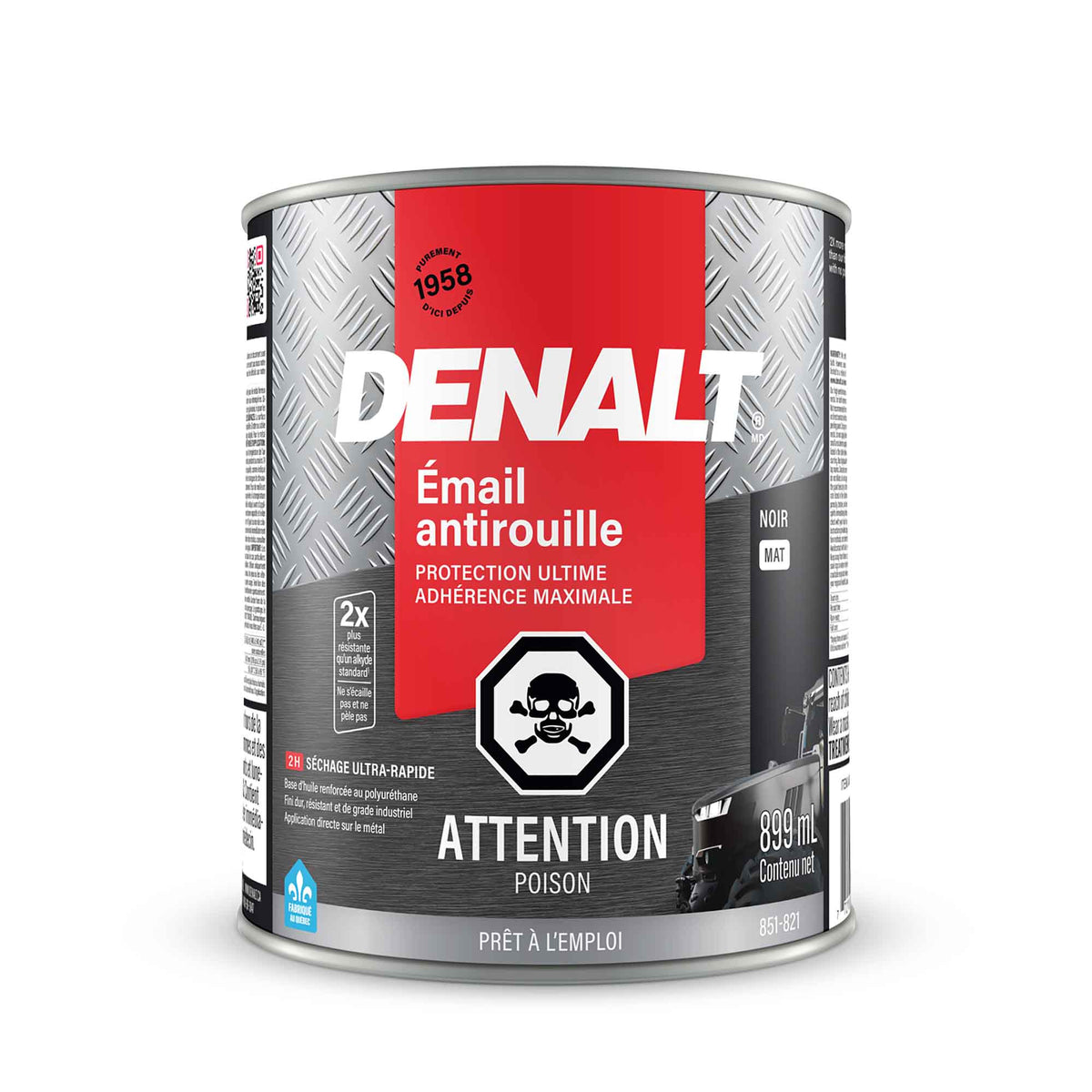 Émail antirouille à base d’huile noir mat, 899 ml