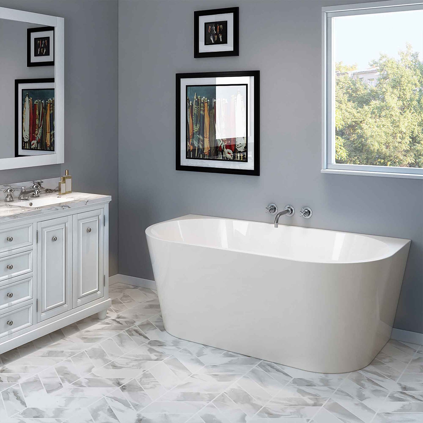 Baignoire Orion murale en acrylique, 59" x 29,5" x 23"