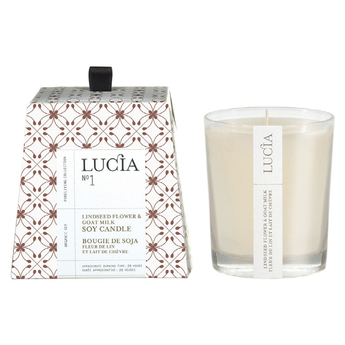 Bougie de soja Lucia N° 1, fleur de lin et lait de chèvre