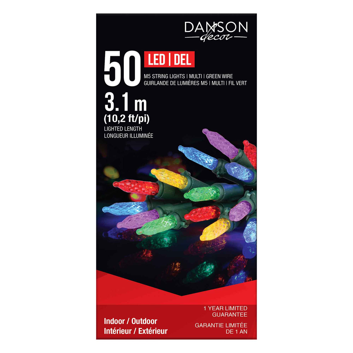 Guirlande de 50 lumières M5 DEL de 10,2' (3,1 m), multicolore 