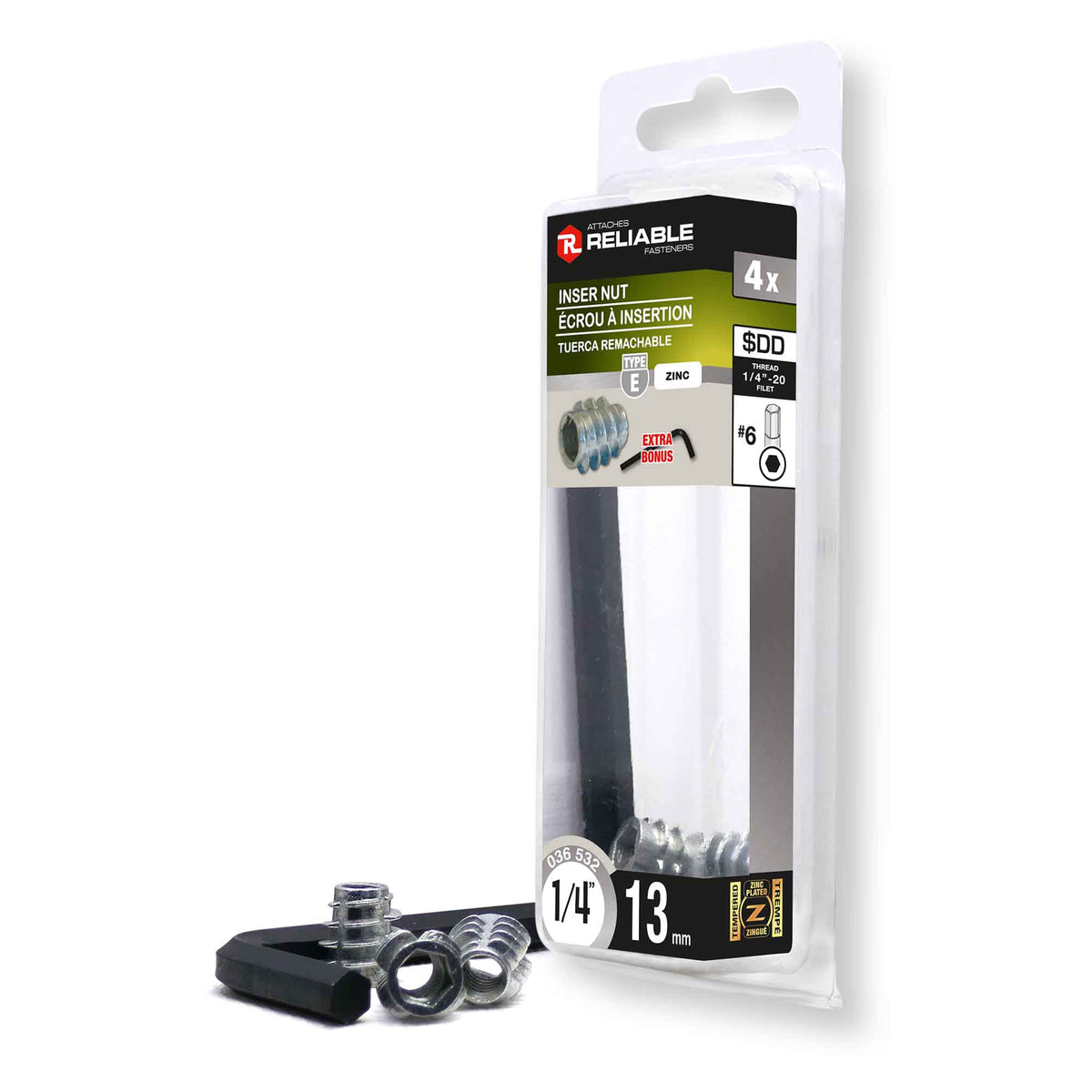 Écrou de Type E, 1/4'' x 13 mm (4 unités)