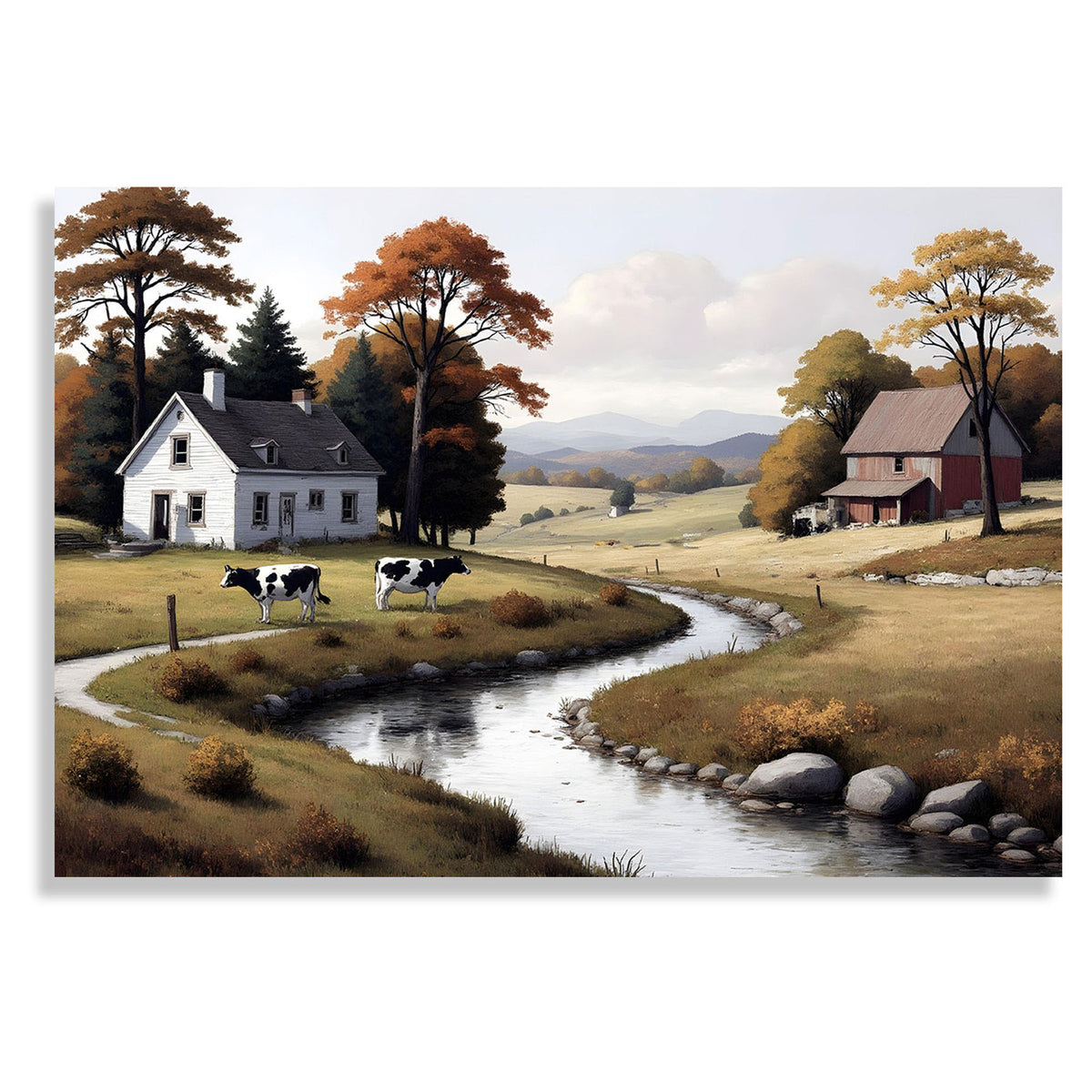 Canevas de vaches paisibles près d'un ruisseau, 31-1/2'' x 23-1/2''