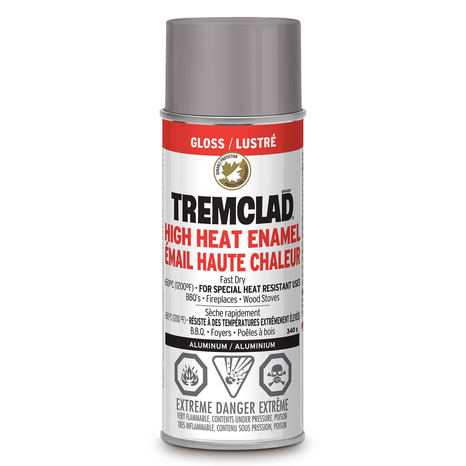 Émail haute chaleur en aérosol aluminium lustré, 340 g