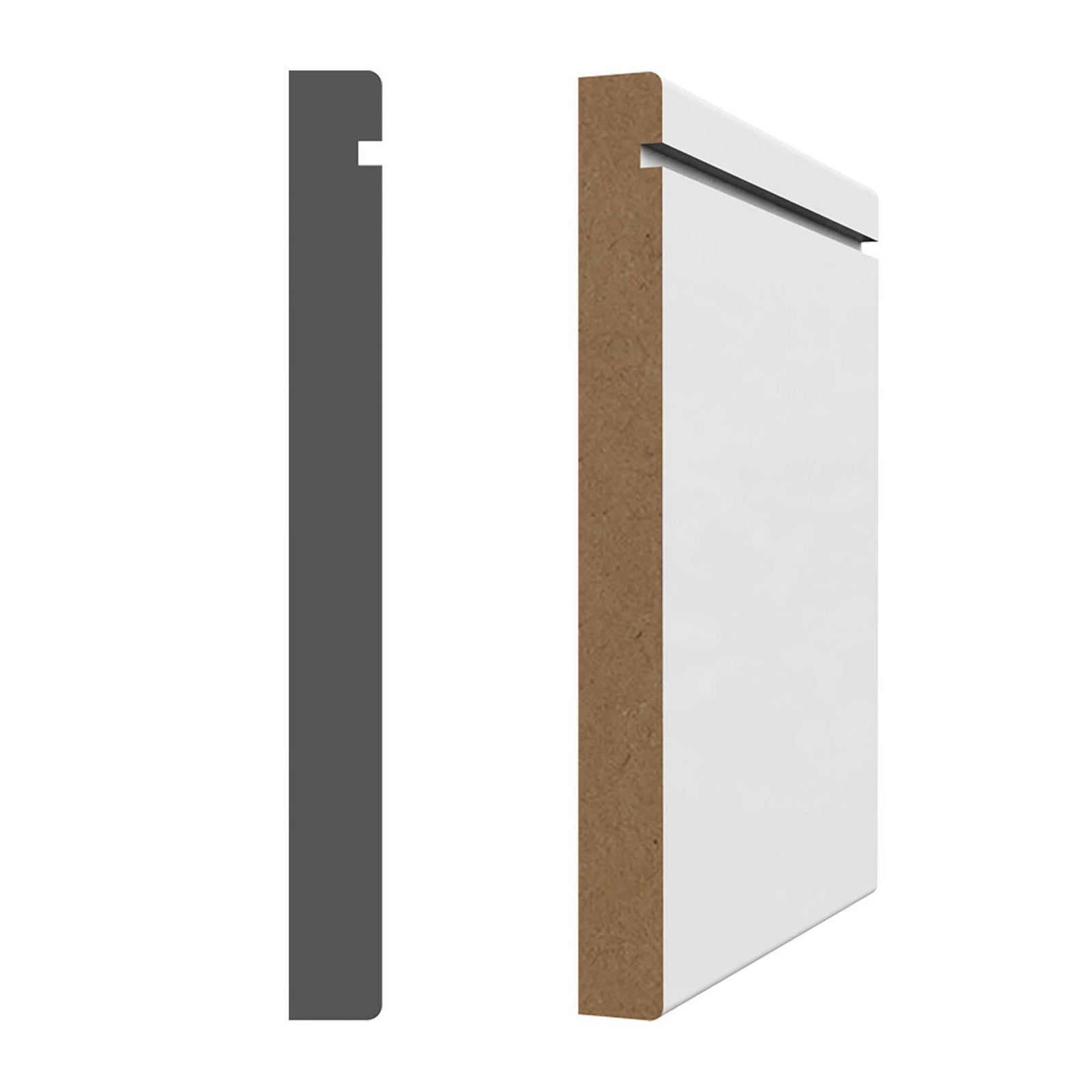 Plinthe avec apprêt blanc en MDF 1/2'' x 5'' x 8'  