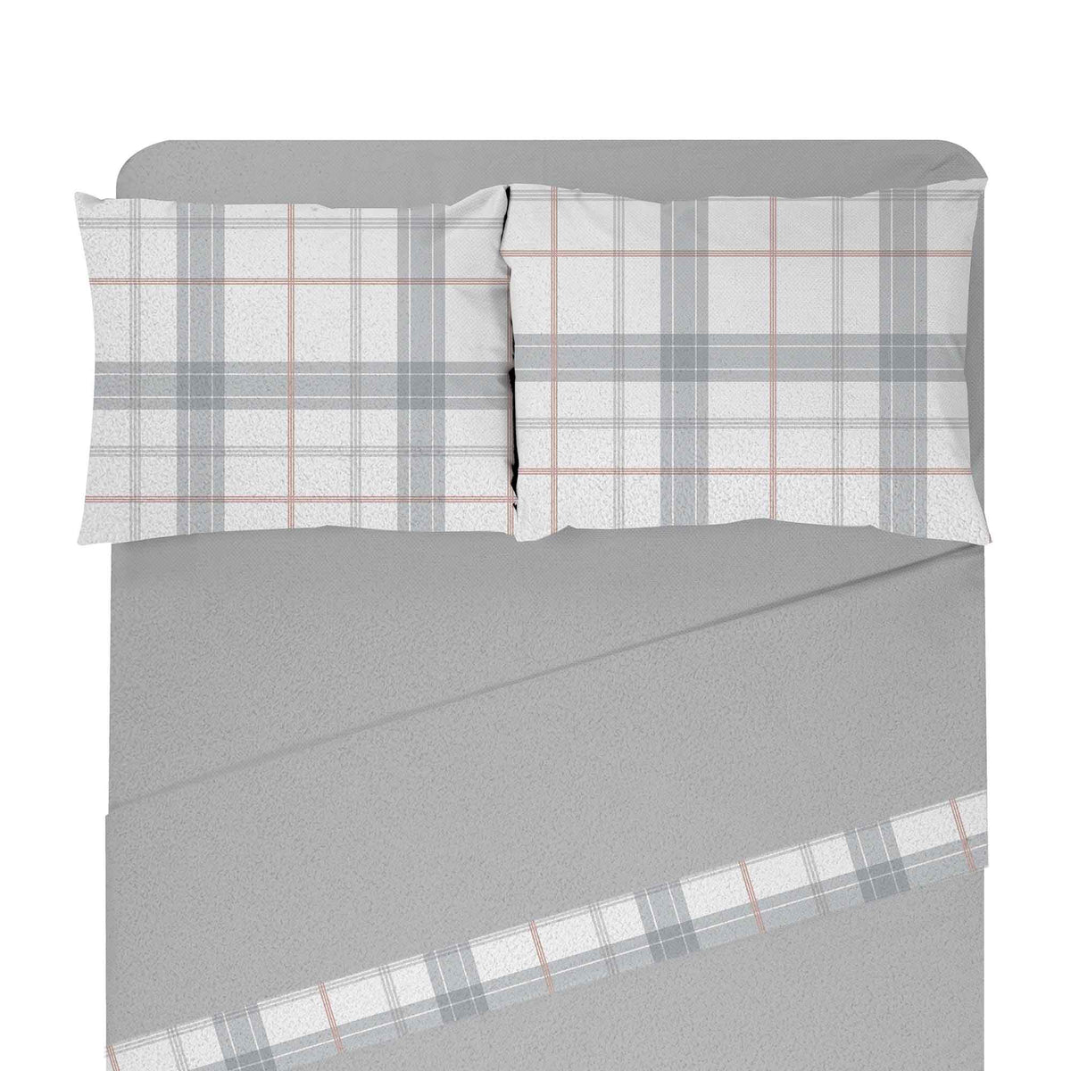 Ensemble de draps thérapeutiques pour lit simple en molleton avec carreaux gris, 3 pièces