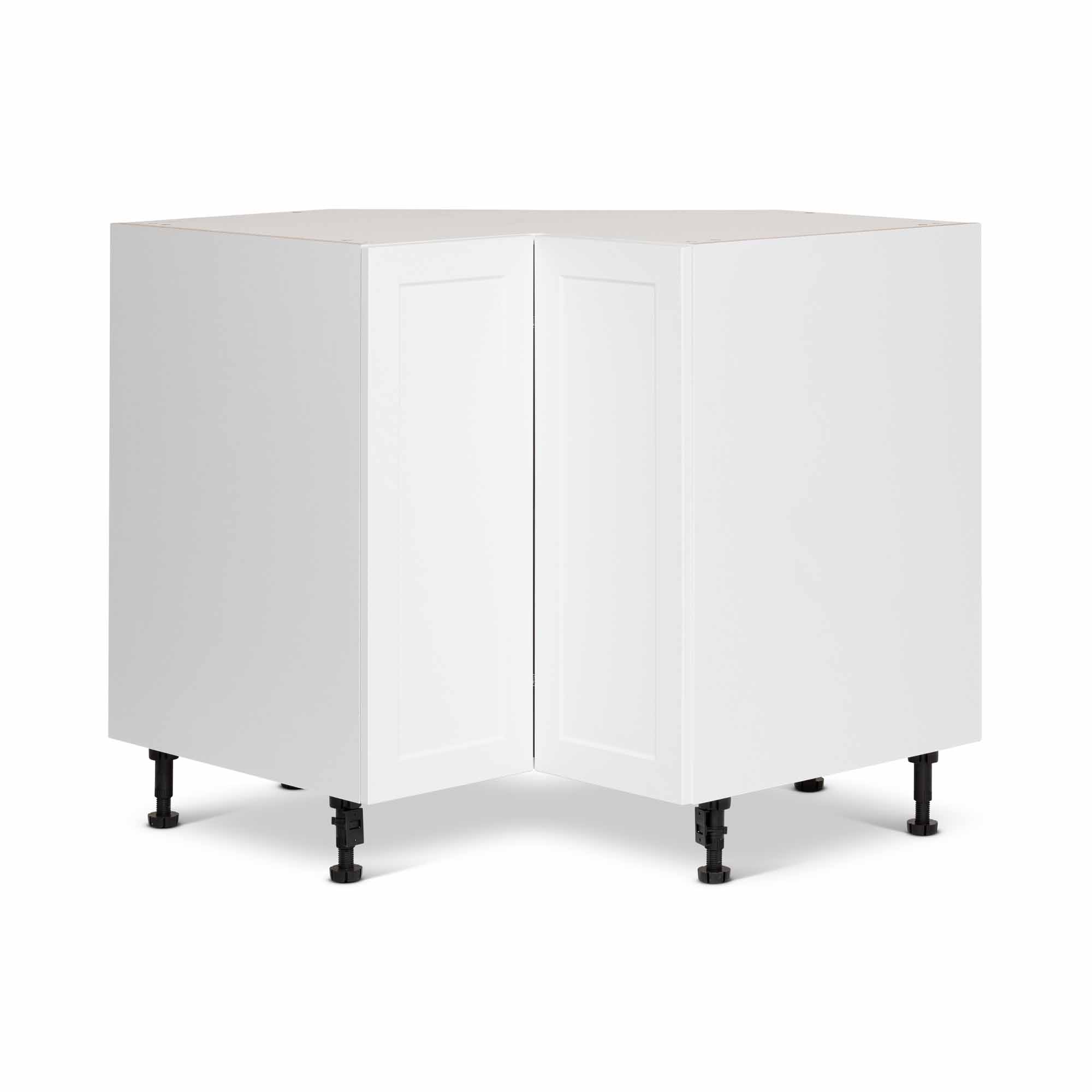 Module de bas d'armoire de cuisine en coin de style Shaker en mélamine blanche avec 2 portes, 36"