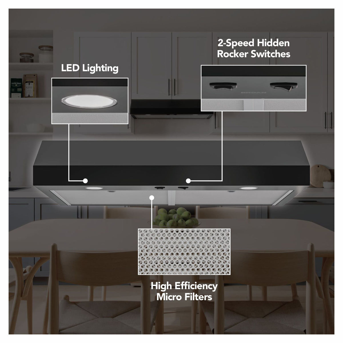 Hotte de cuisine sous-armoire Glacier de 30" avec puissance maximale de 350 pi³ / min, noir