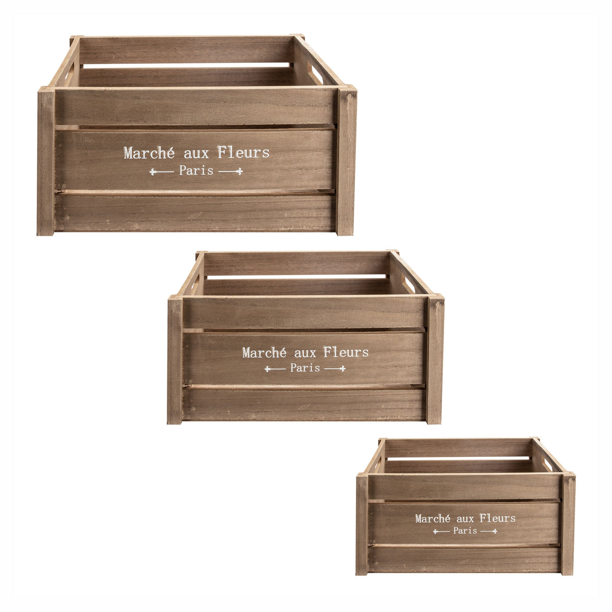 Caisse de rangement d'aspect bois naturel avec inscription ''Marché aux Fleurs -Paris-'', petit