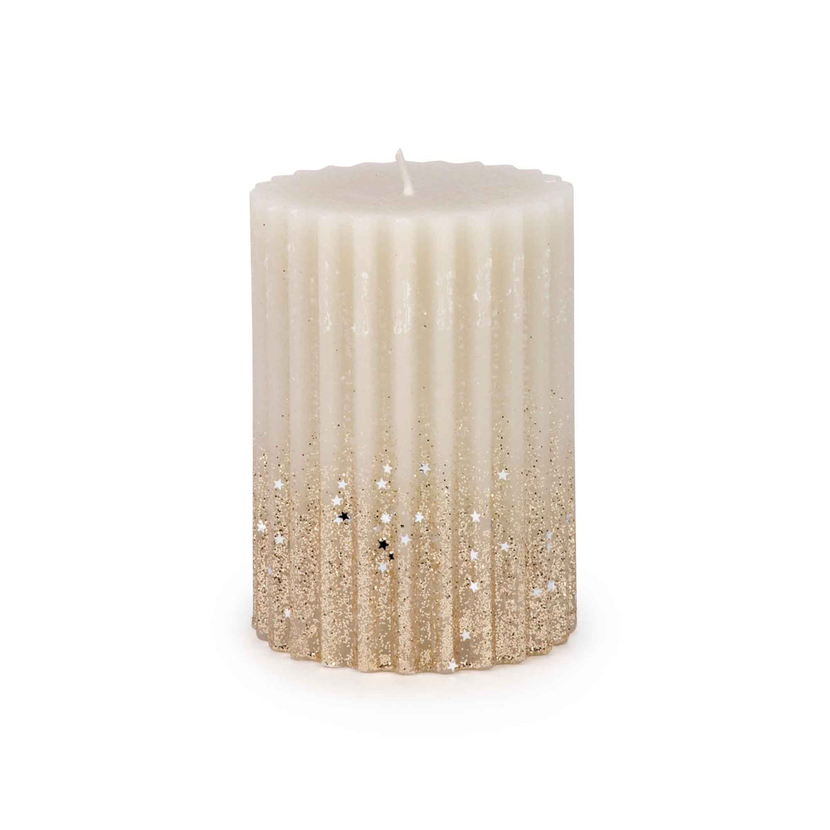 Chandelle scintillante striée dorée et beige, 3&quot; x 4-1/2&quot;