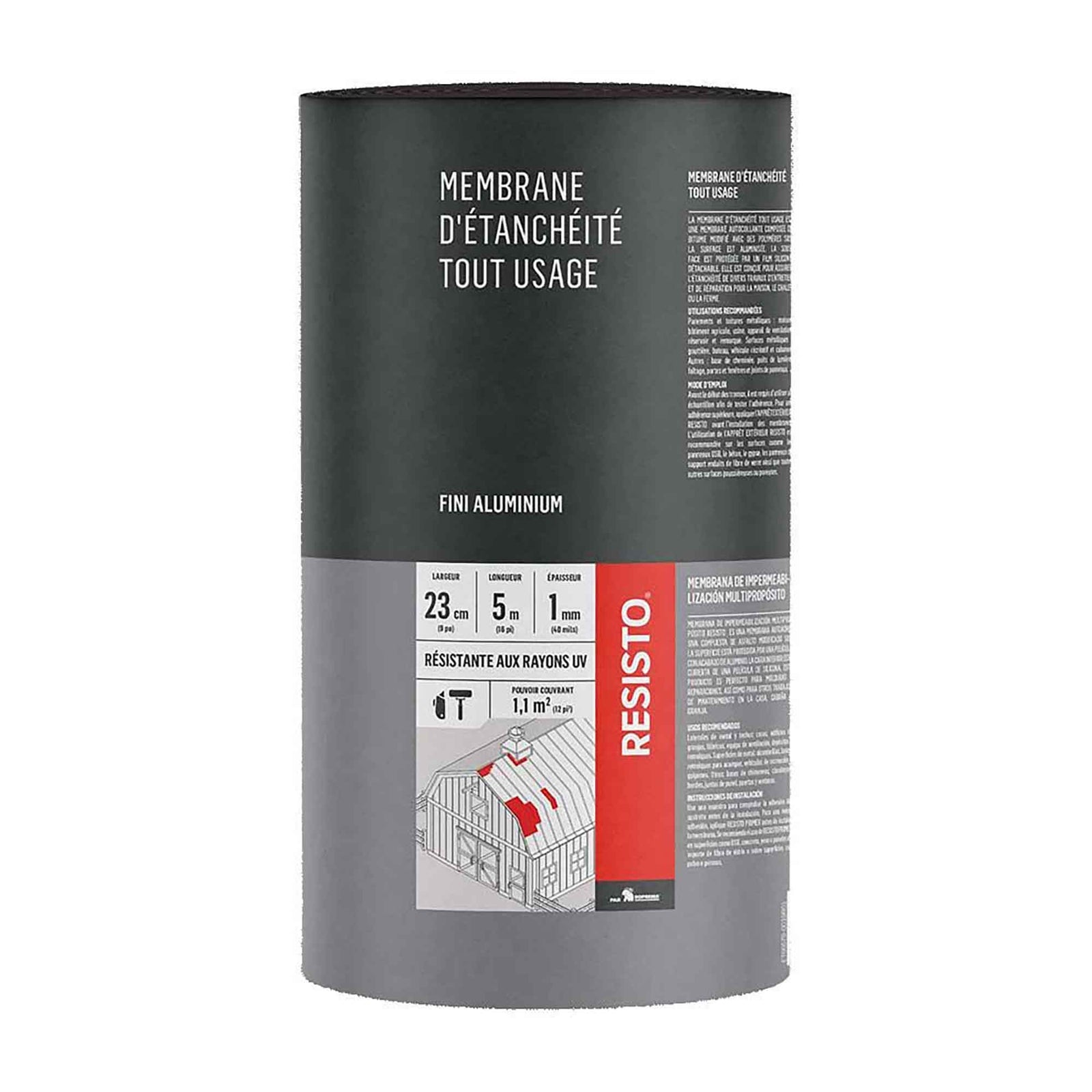Membrane d'étanchéité tout usage au fini aluminium, 9" x 16'