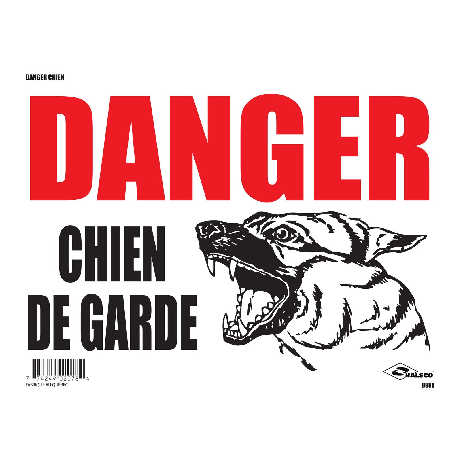 Affiche ''Danger chien de garde'', 12" x 16"