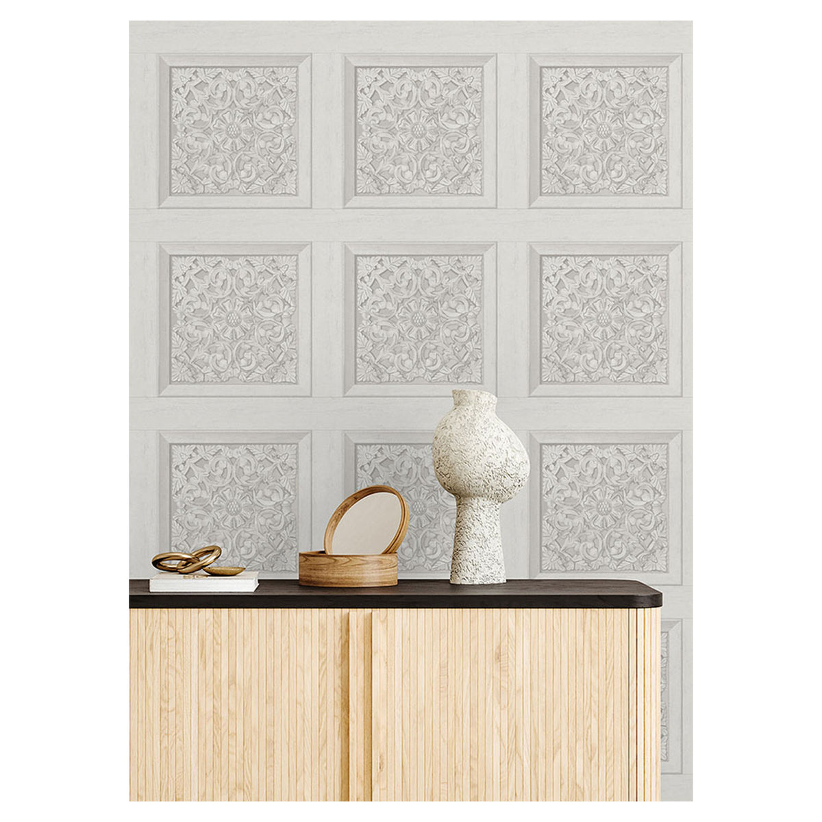 Papier peint autocollant à motif floral sculpté, blanc (20,5" x 18')