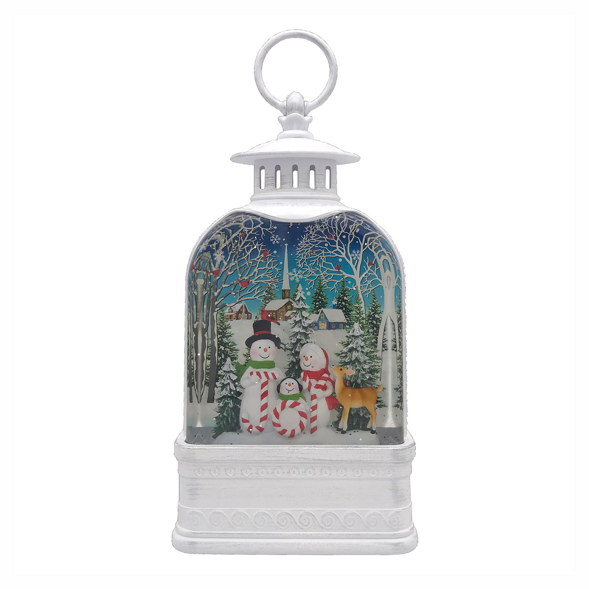 Lanterne rotative à eau avec bonshommes de neige dans un tourbillon scintillant, 9,5"