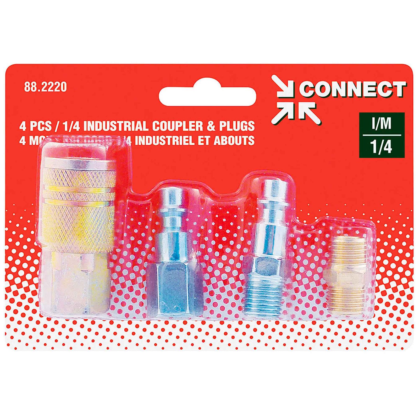 Kit 1/4 industriel avec union, raccord rapide en laiton et 2 embouts, 1/4 (F) NPT (4 pièces)