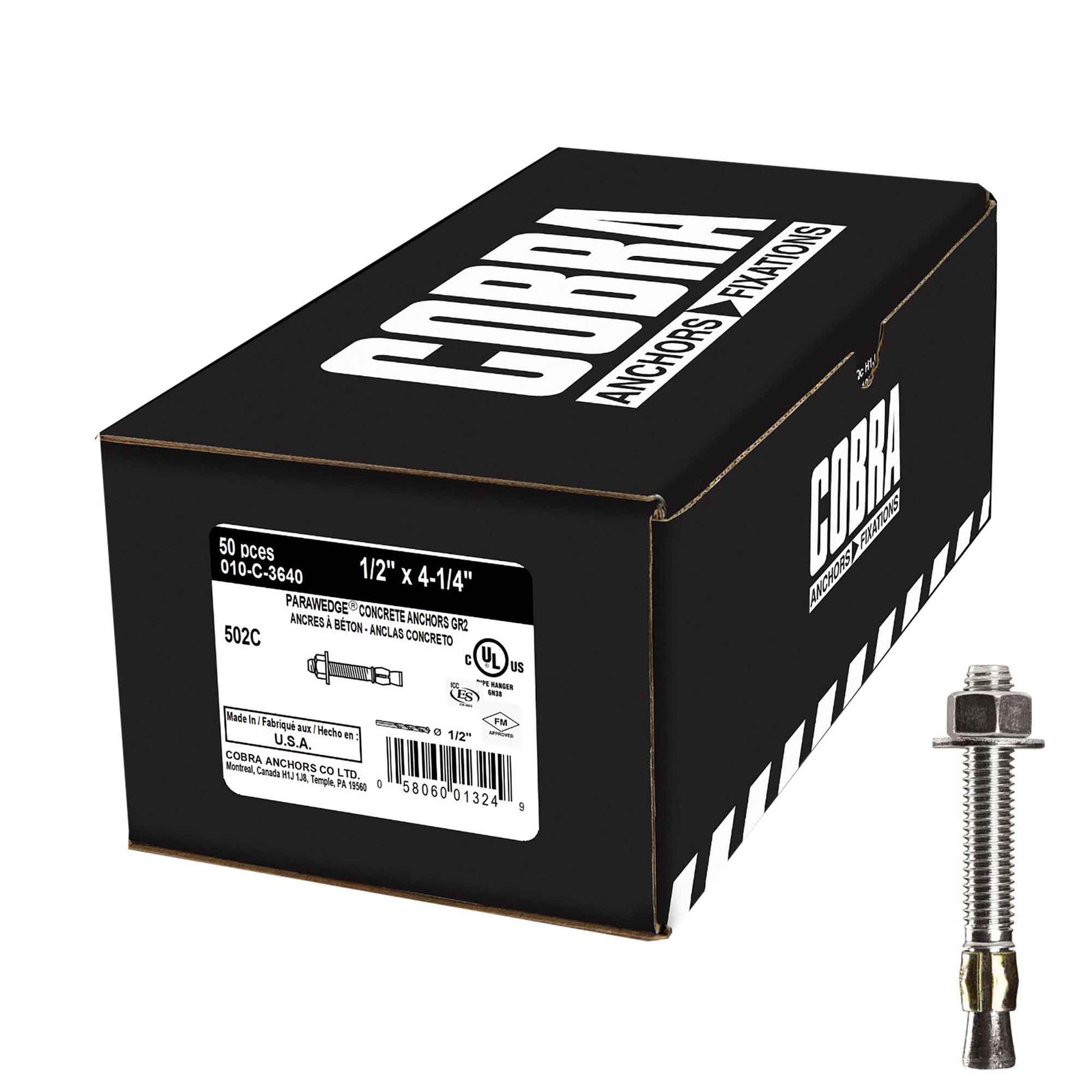 Ancrage à béton plaqué zinc Parawedge, 1/2" x 4-1/4" (50 unités)