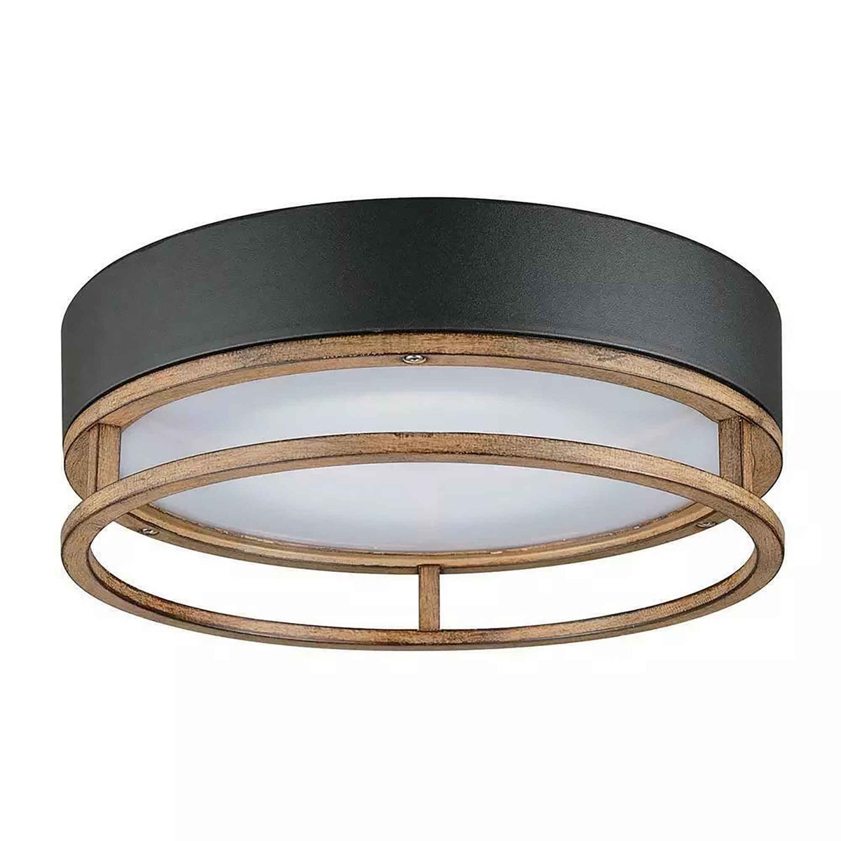 Plafonnier è DEL pour l&#39;extérieur et l&#39;intérieur en noir avec fini faux bois, 12&quot; x 4-1/8&quot;