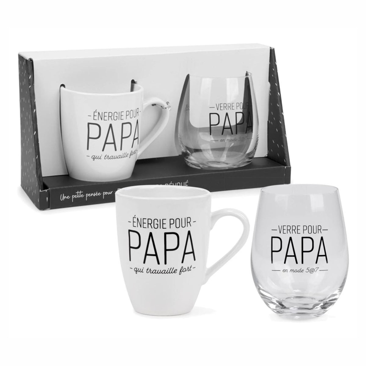 Ensemble d’une tasse et d’un verre à vin avec inscription ''PAPA''