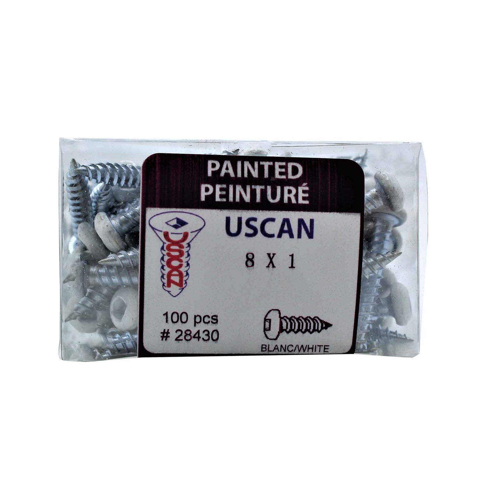 Vis pour métal à tête ronde de couleur blanche, #8 x 1"  (100 unités)