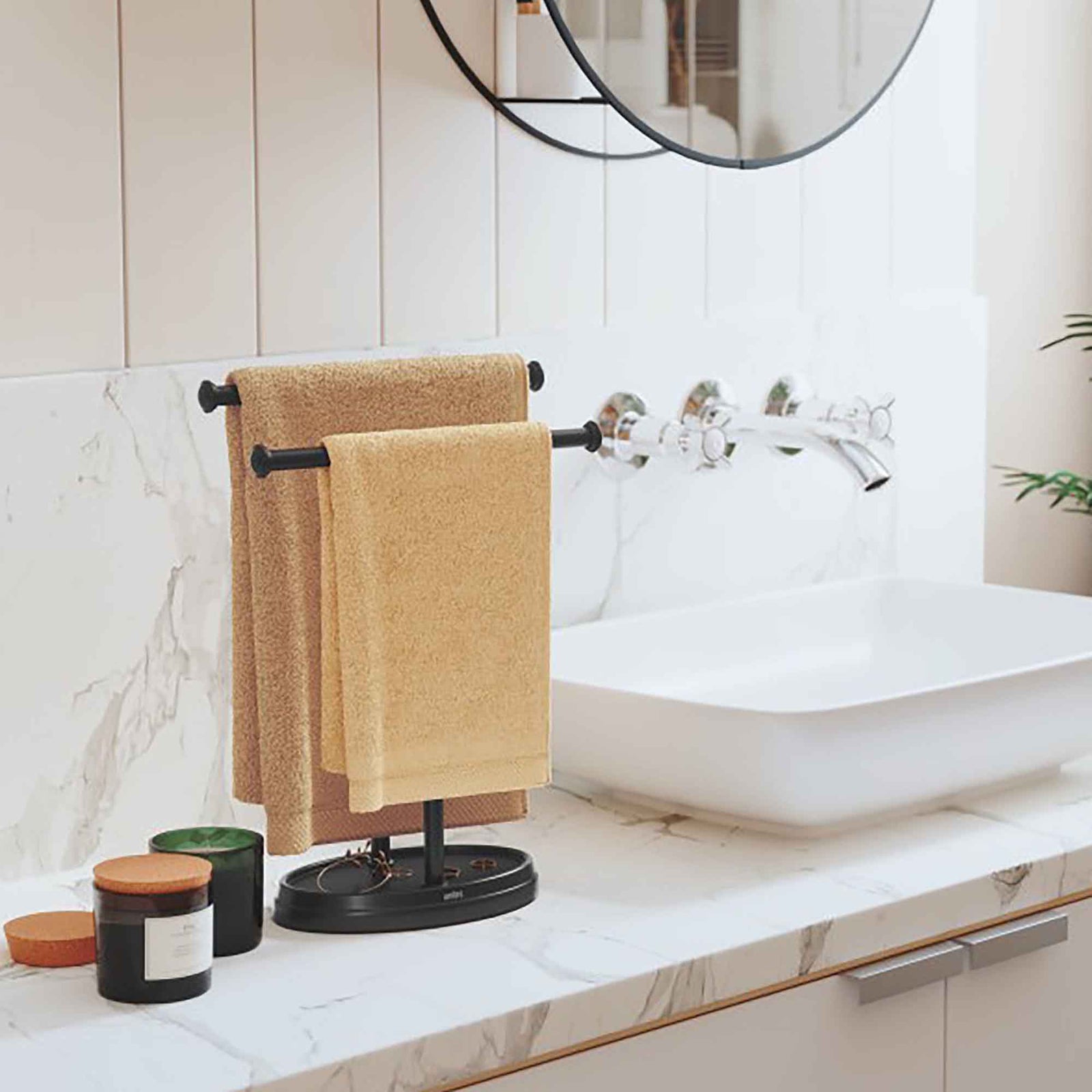 Porte-essuie-mains double autoportant Palm, noir