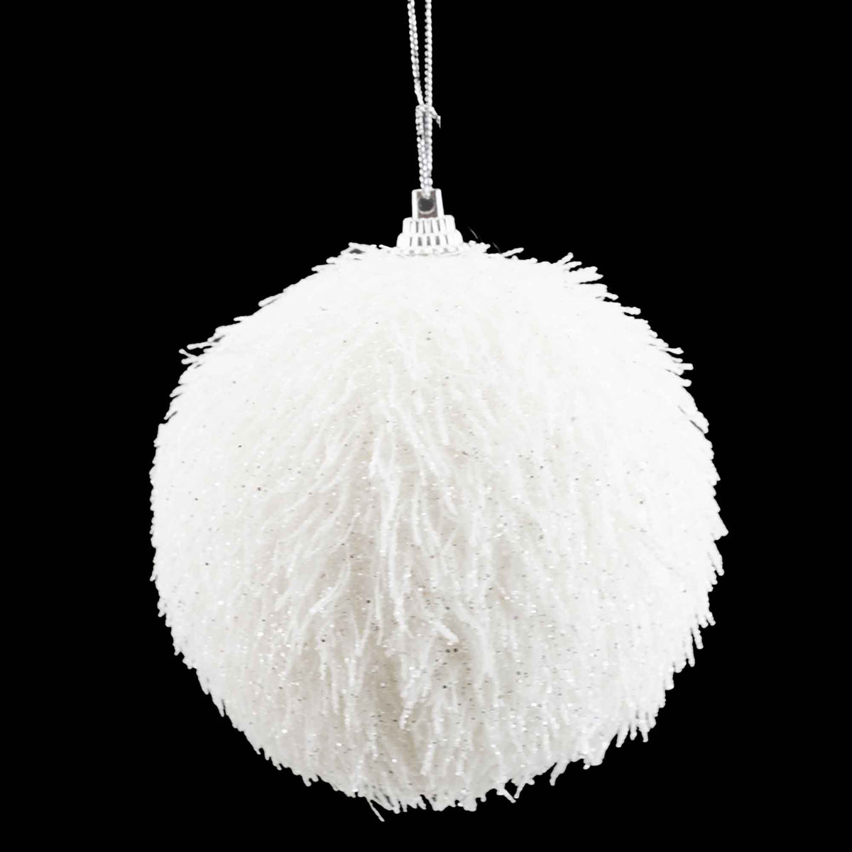 Ornement de boule en fourrure pelucheuse blanche, 4&quot; 