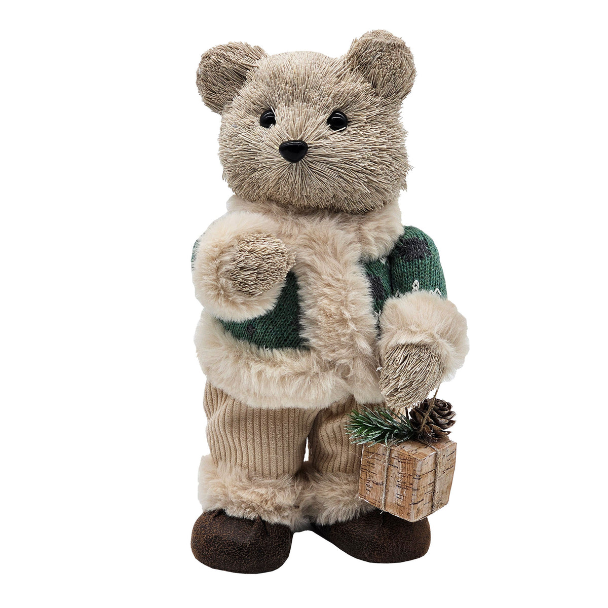 Figurine d'ours de Noël en fibres de paille naturelle, 10'' (garçon)