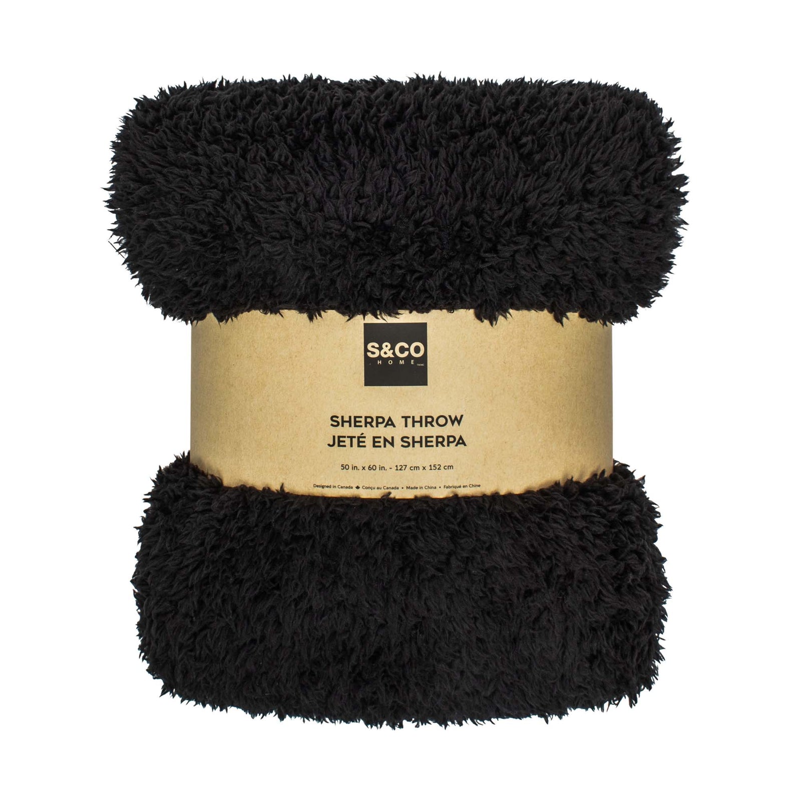 Jeté en sherpa noir à 'aspect de givre, 50" x 60"