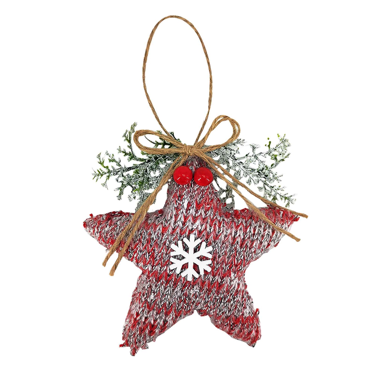 Ornement d’étoile de 4" en tricot avec un flocon de neige, rouge