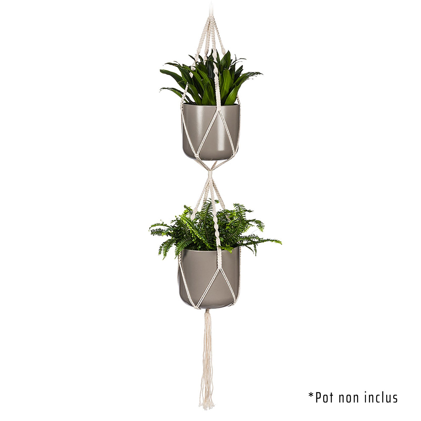 Support à double jardinière de style macramé, 60''