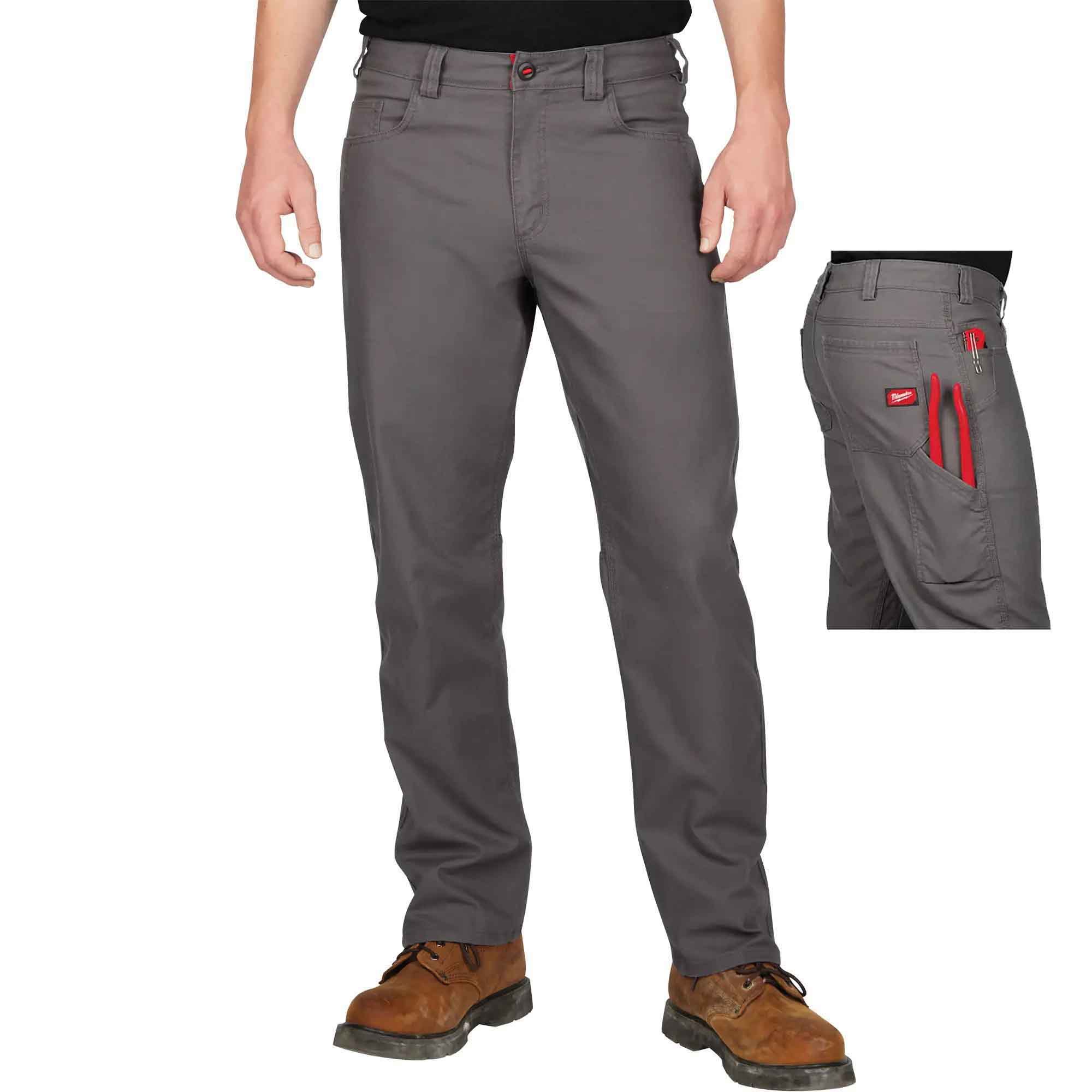 Pantalon de travail flexible et robuste pour homme, gris (34 x 30)