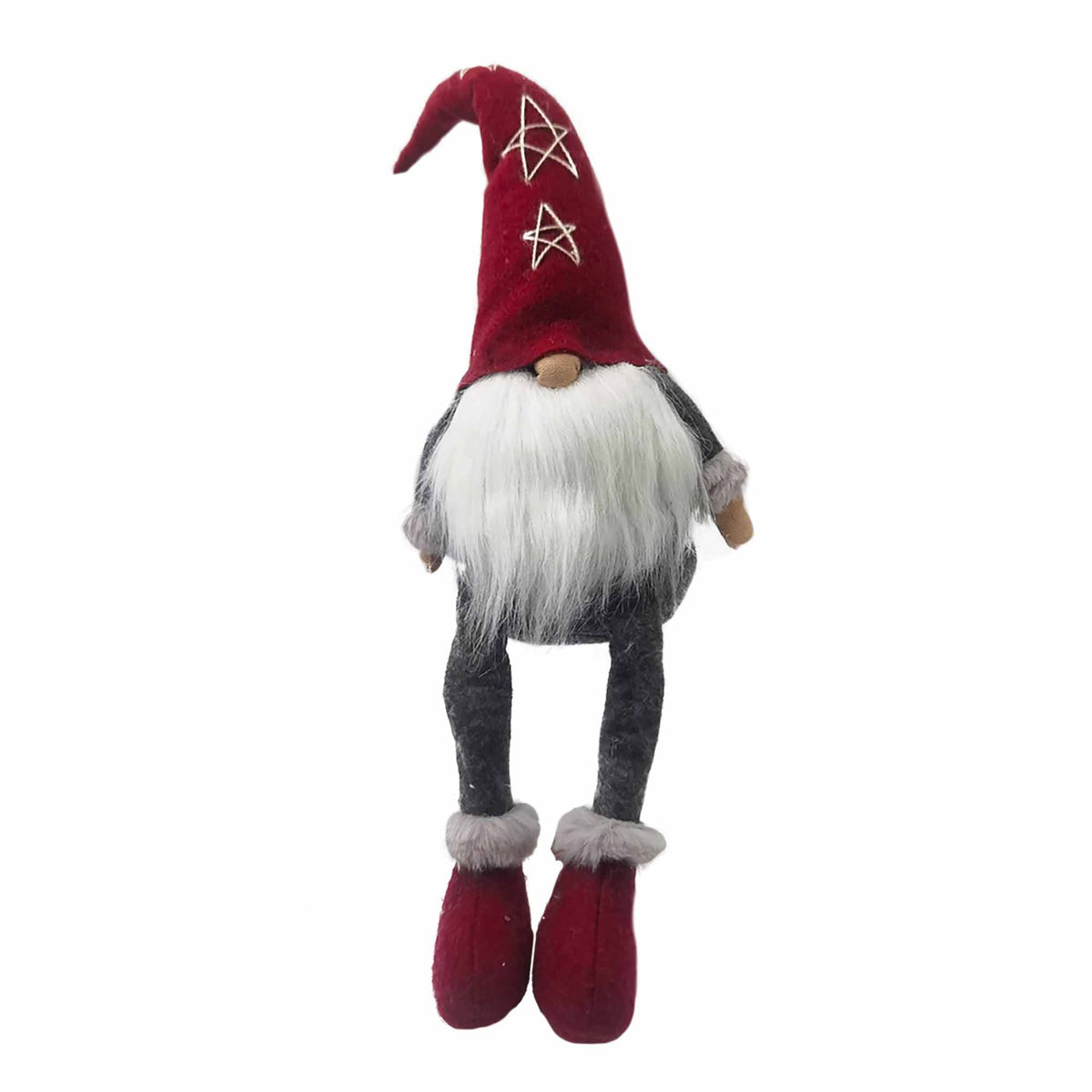 Ornement en peluche de gnome gris/blanc/rouge, 17"
