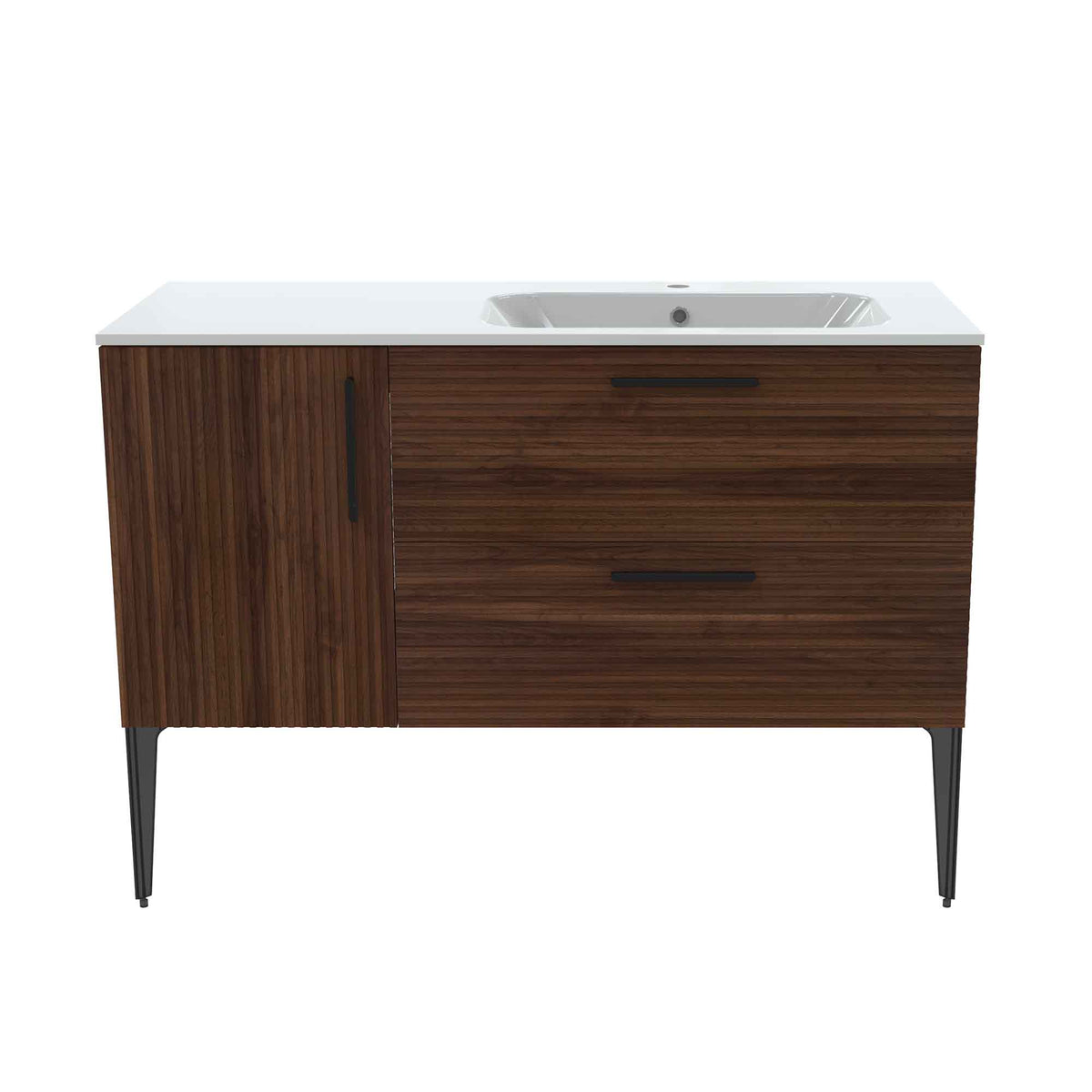 Meuble-lavabo autoportant au devant fini cannelé, 48'' (noisette)