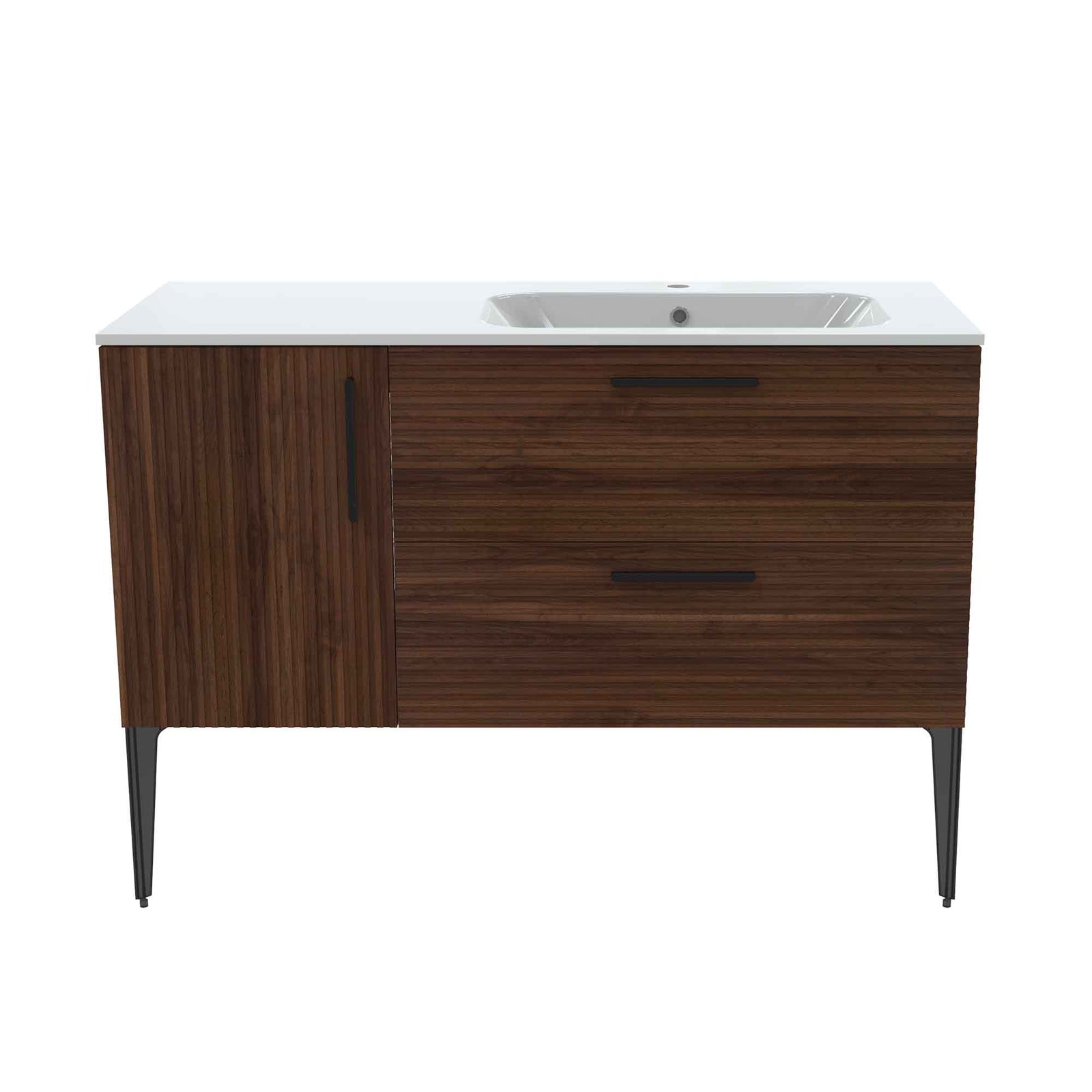 Meuble-lavabo autoportant au devant fini cannelé, 48'' (noisette)