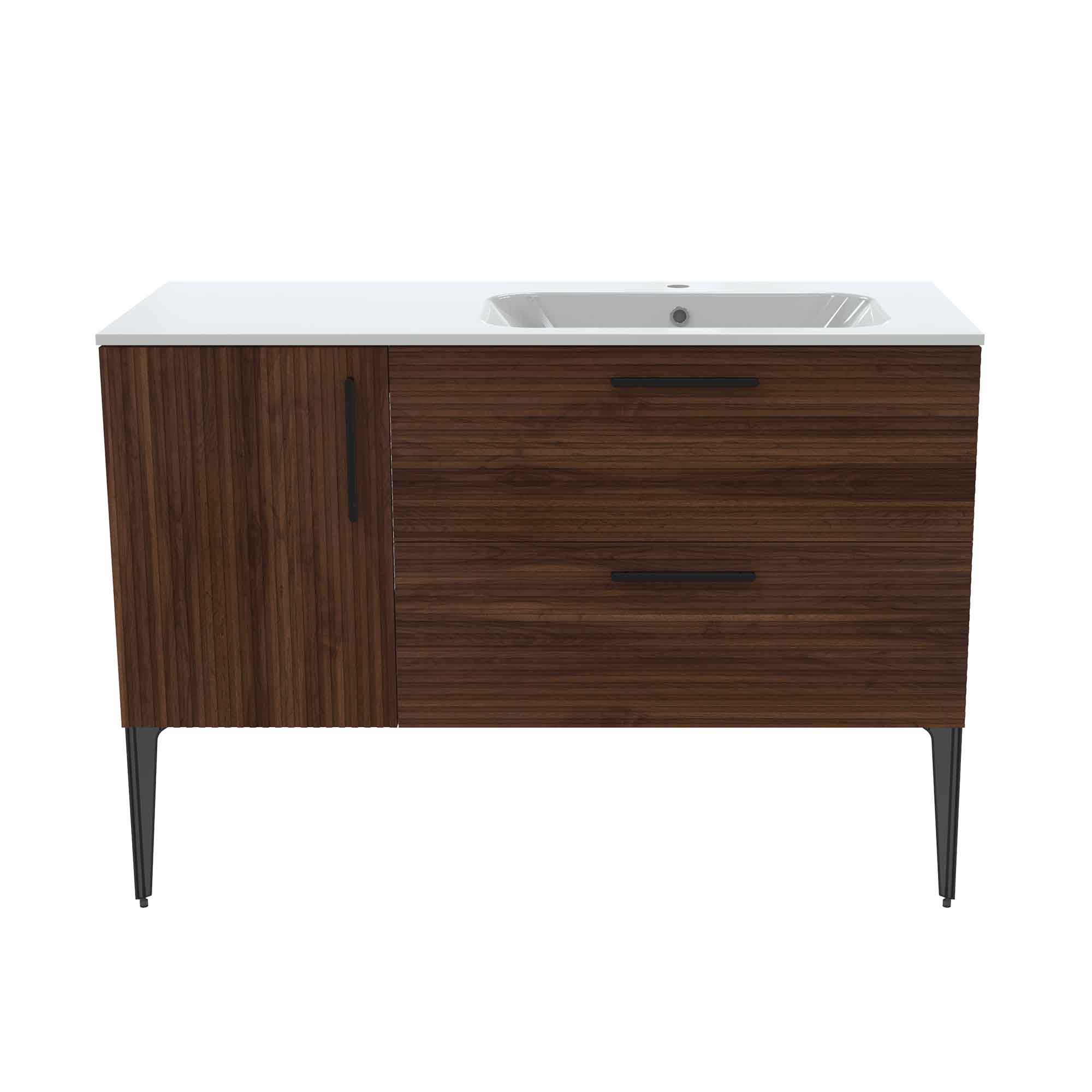 Meuble-lavabo autoportant au devant fini cannelé, 48'' (noisette)