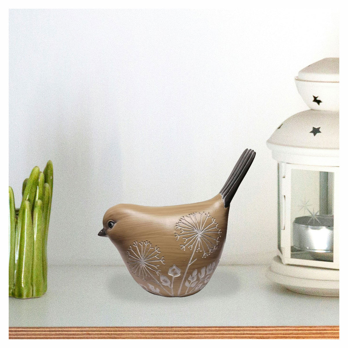 Décoration d’oiseau à tête basse avec pissenlits gravés, 4-1/2" x 3" x 5''