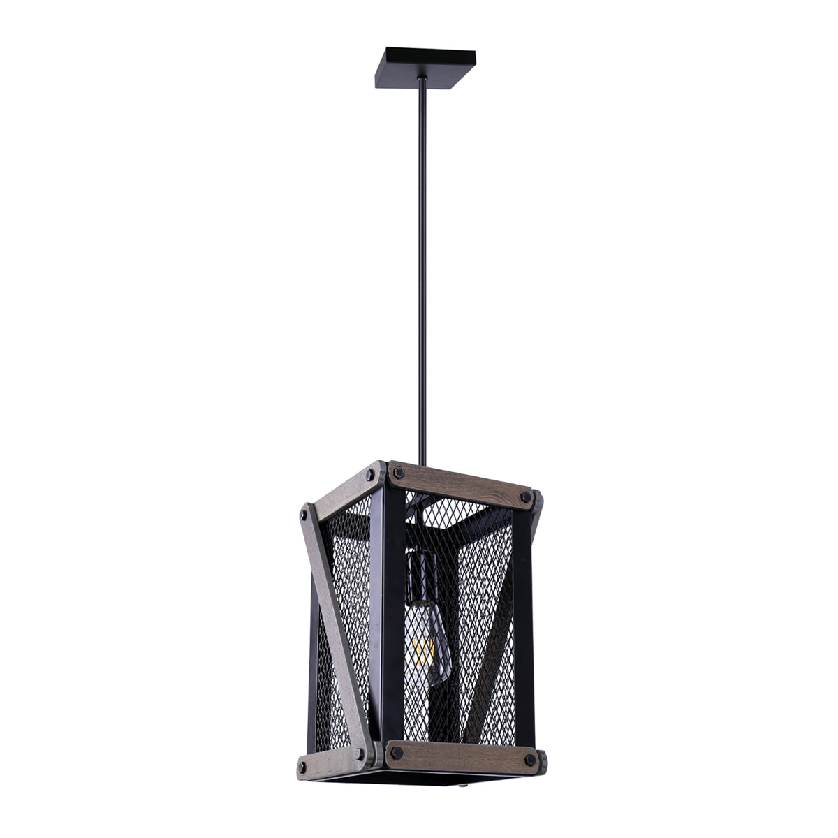 Luminaire suspendu Beldi à 1 lumière de la collection Wood, noir et bois