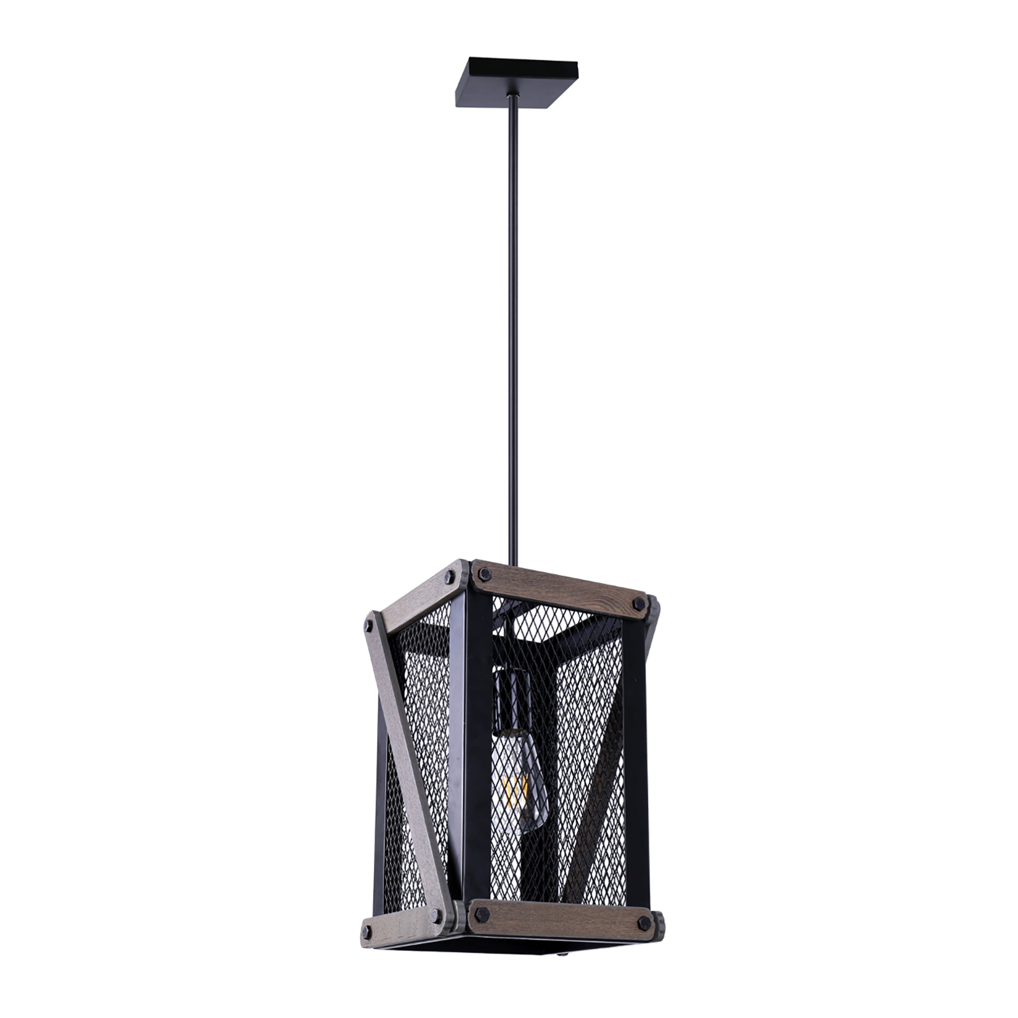 Luminaire suspendu Beldi à 1 lumière de la collection Wood, noir et bois