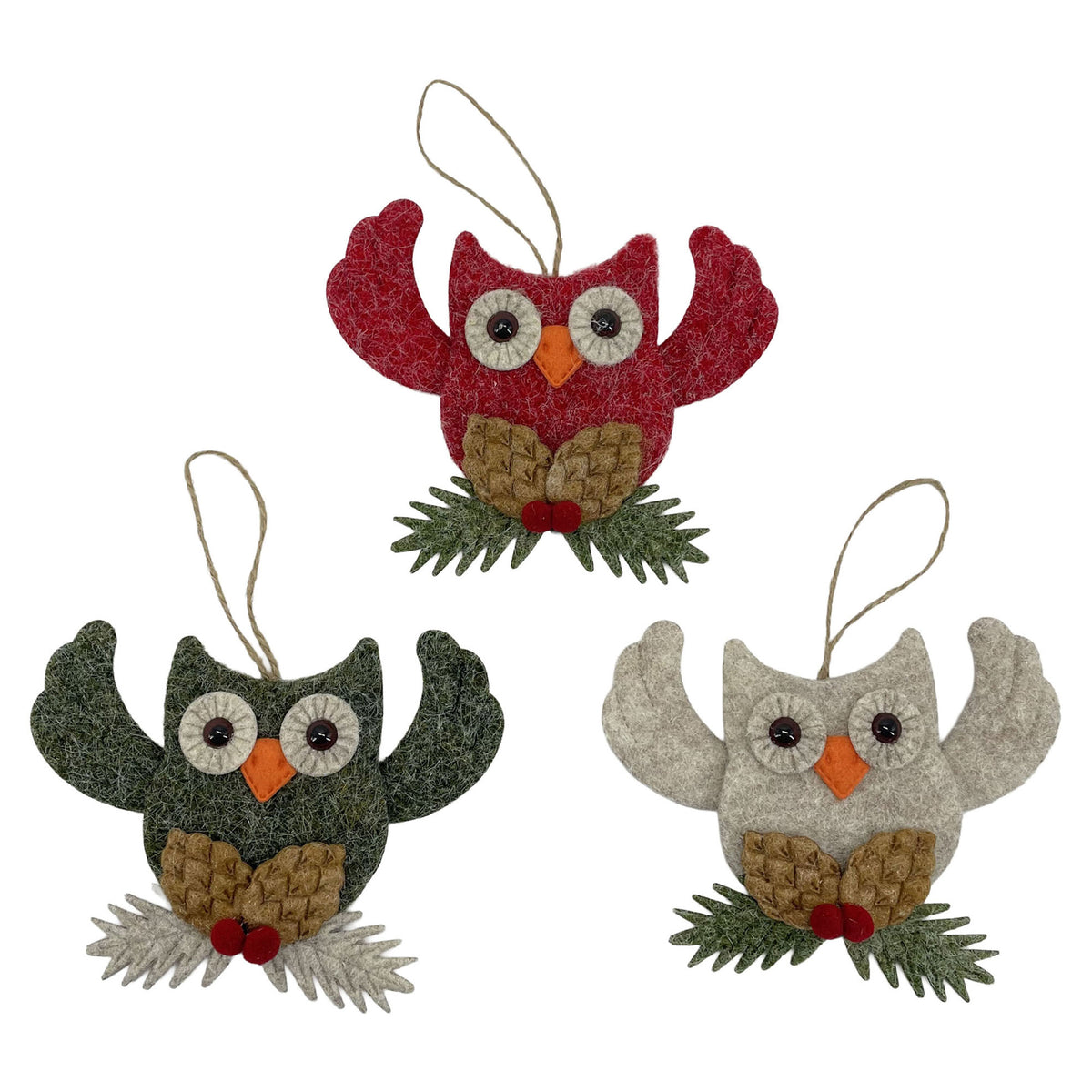 Ornement de hibou en feutre, 4" (choix entre 3 modèles)