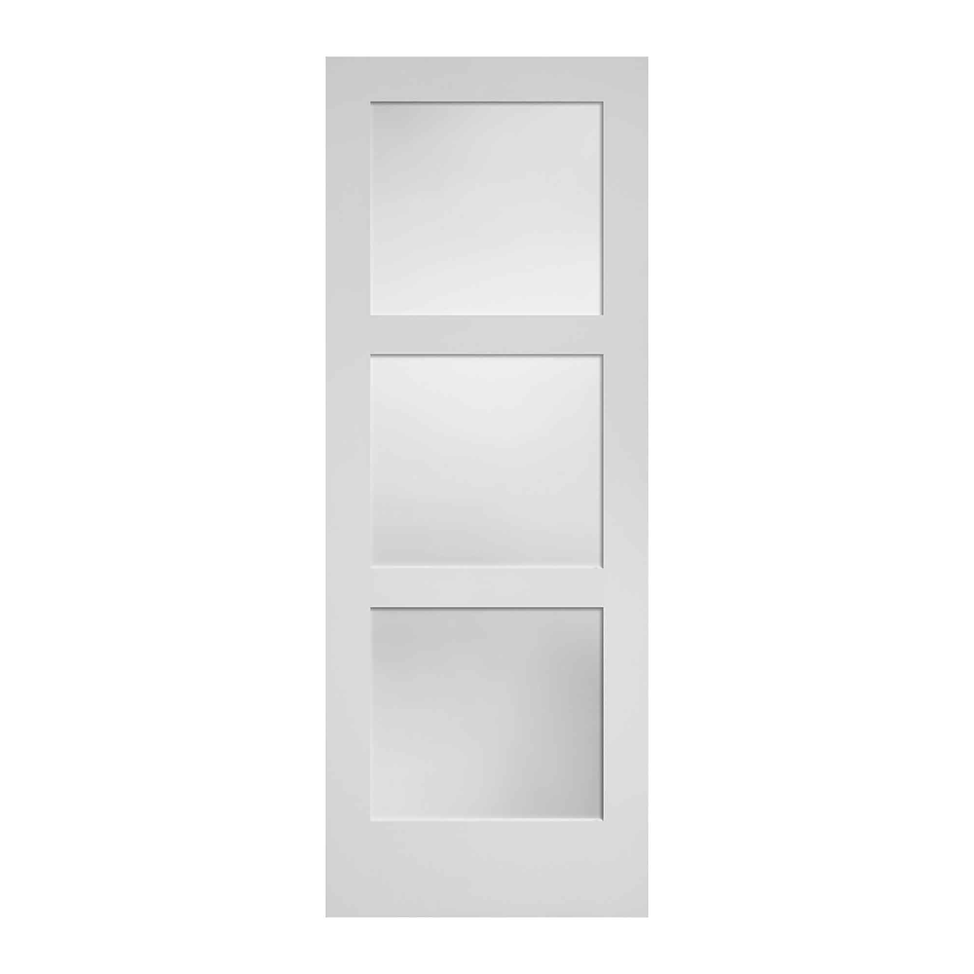 Porte Française de style Shaker à 3 verres laminés avec apprêt blanc, 30'' x 80'' 