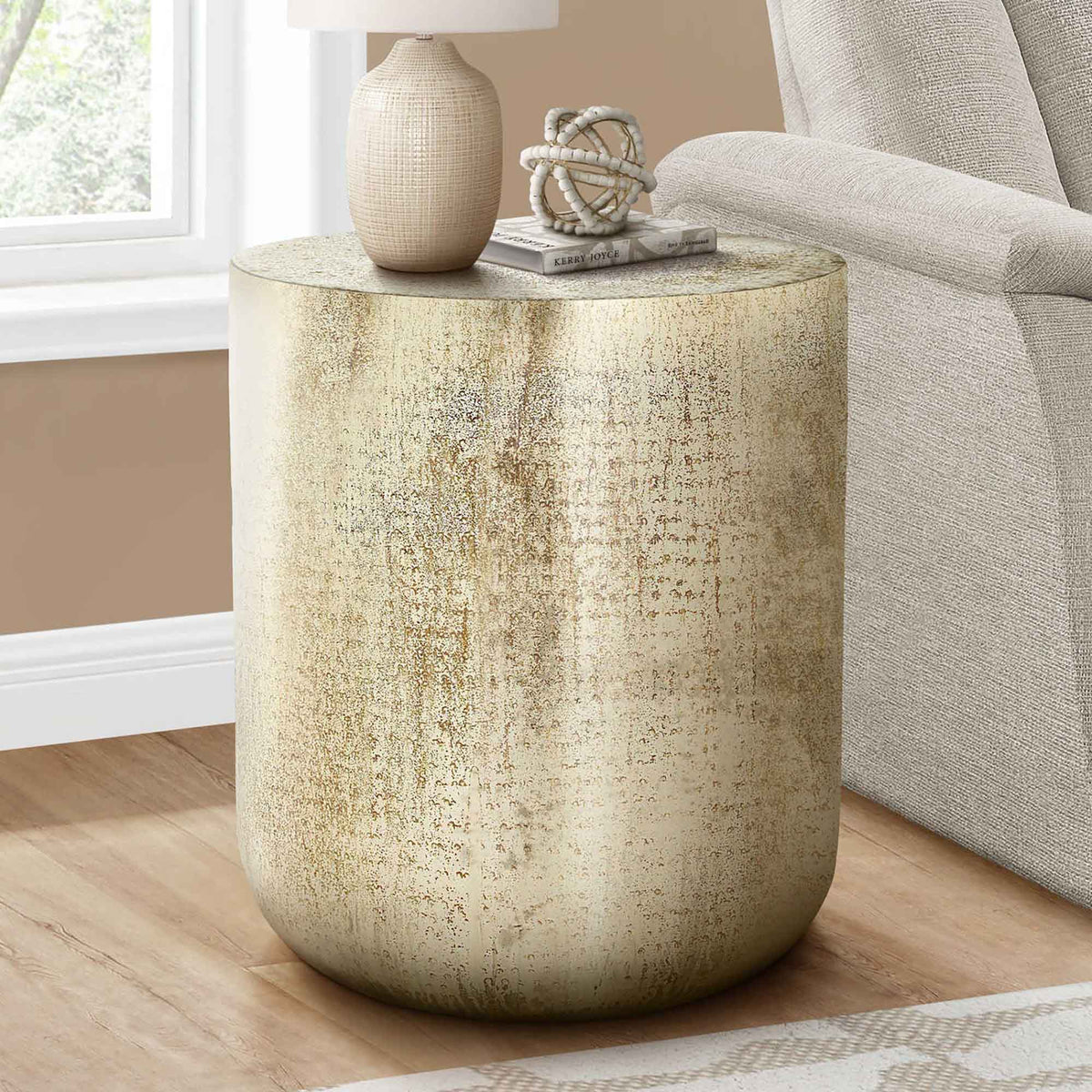 Table d'appoint Tambour, 22'' (métal doré)